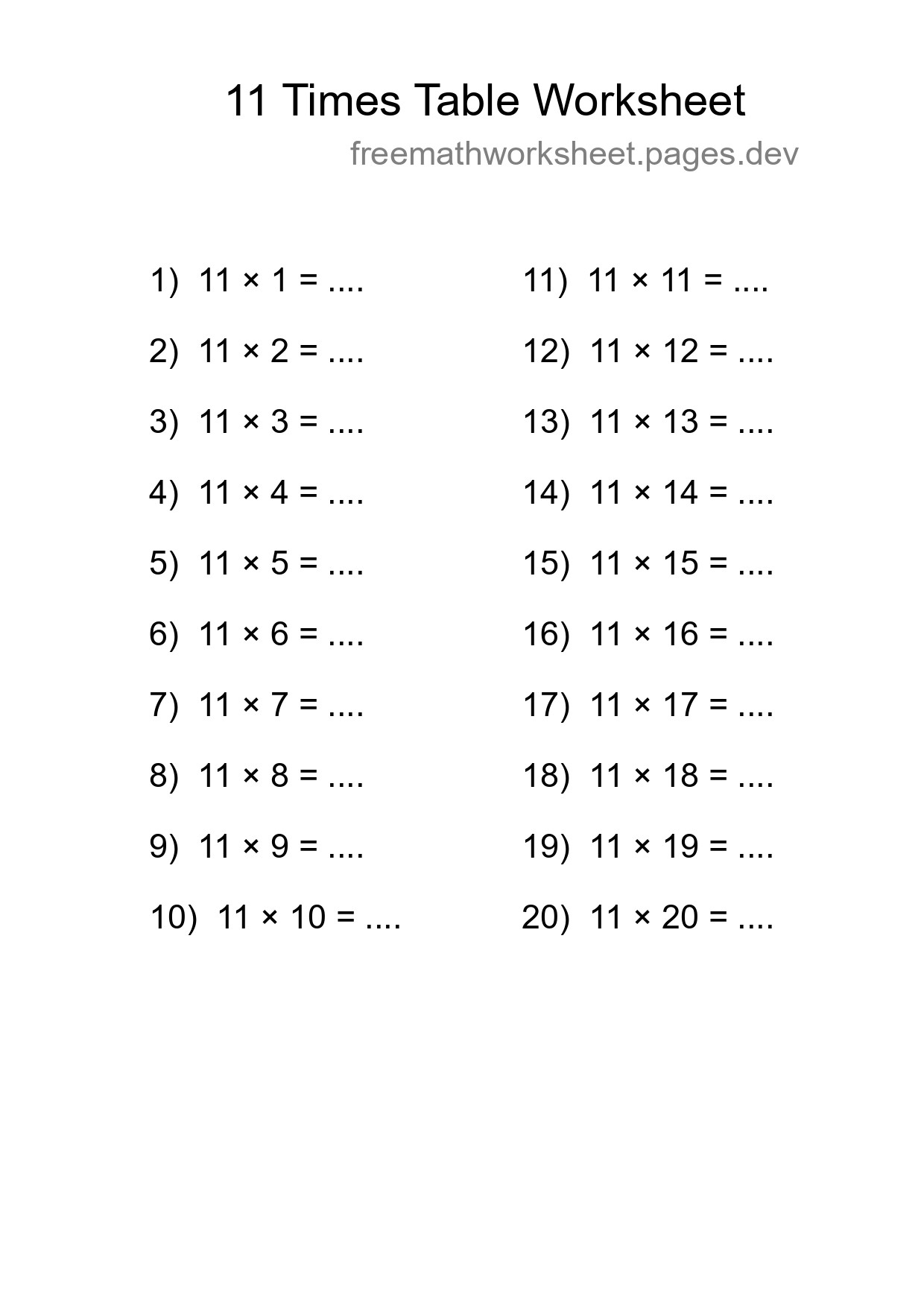 11 Times Table Worksheet For Grade 4 With Answers - Part 49