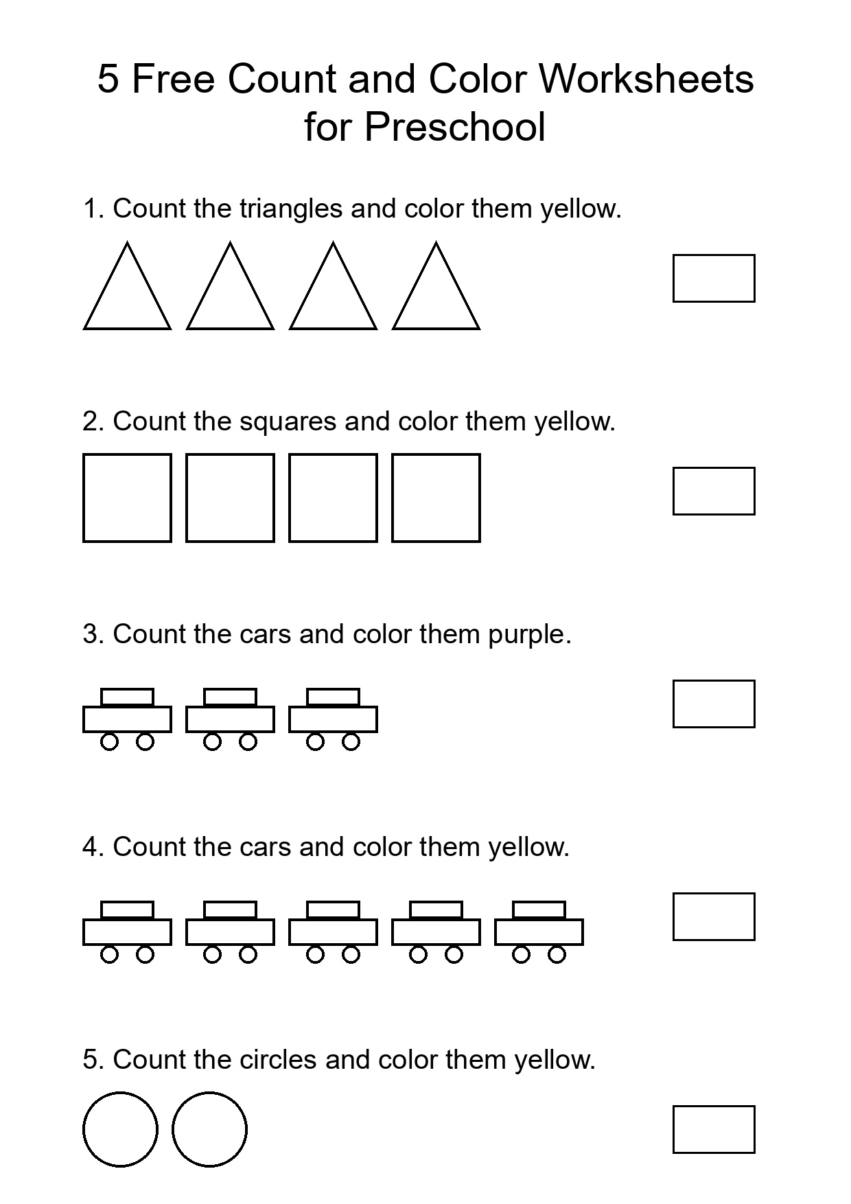 5 Free Count and Color Worksheets for Preschool