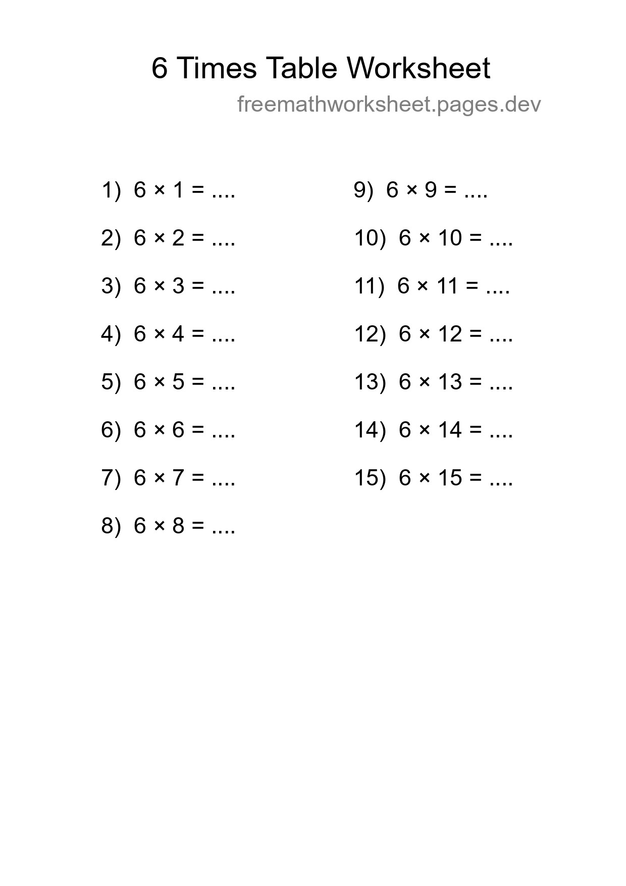 6 Times Table Worksheet For Grade 3 - Part 19