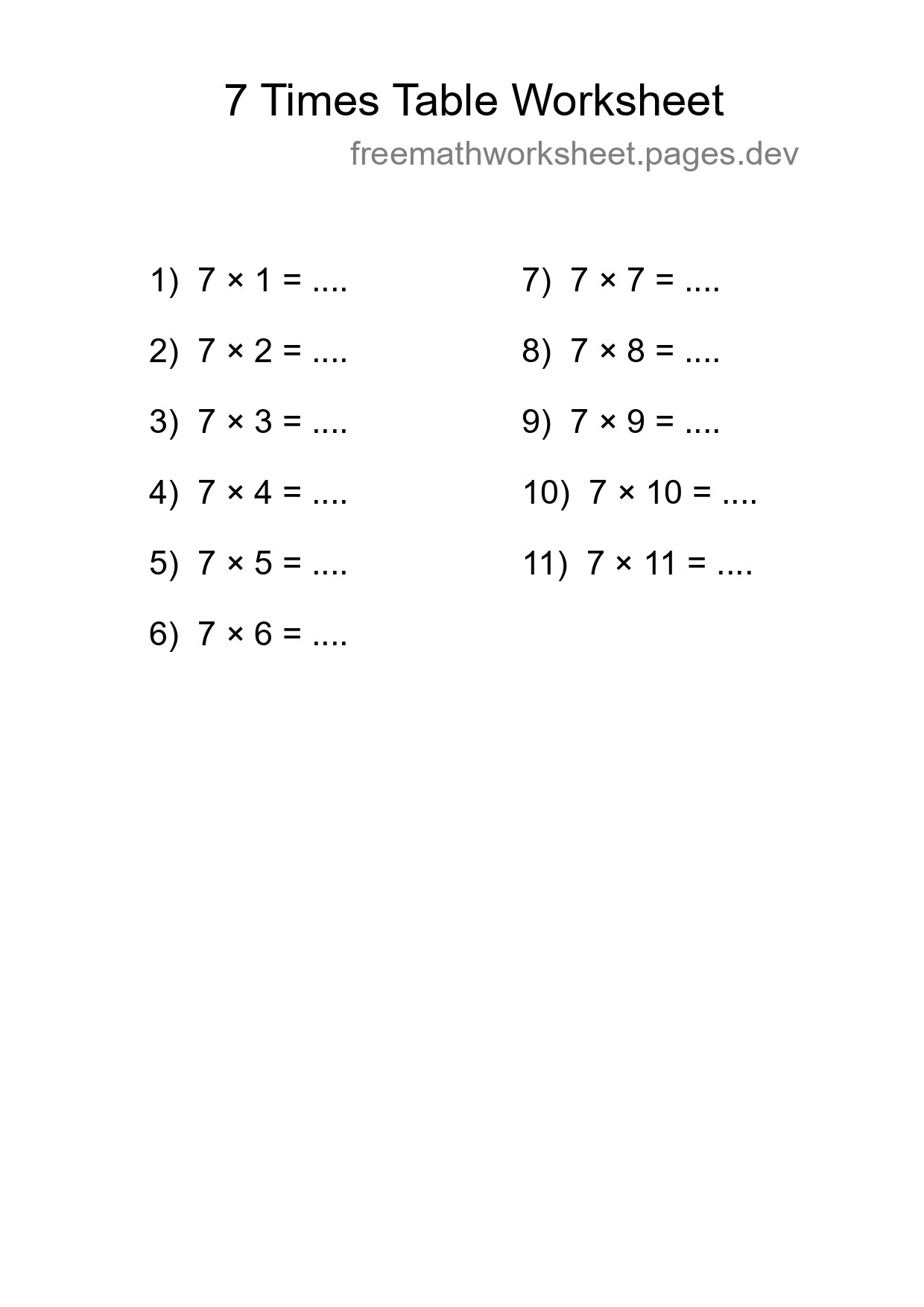 7 Times Table Worksheet For Grade 3 With Answers - Part 139