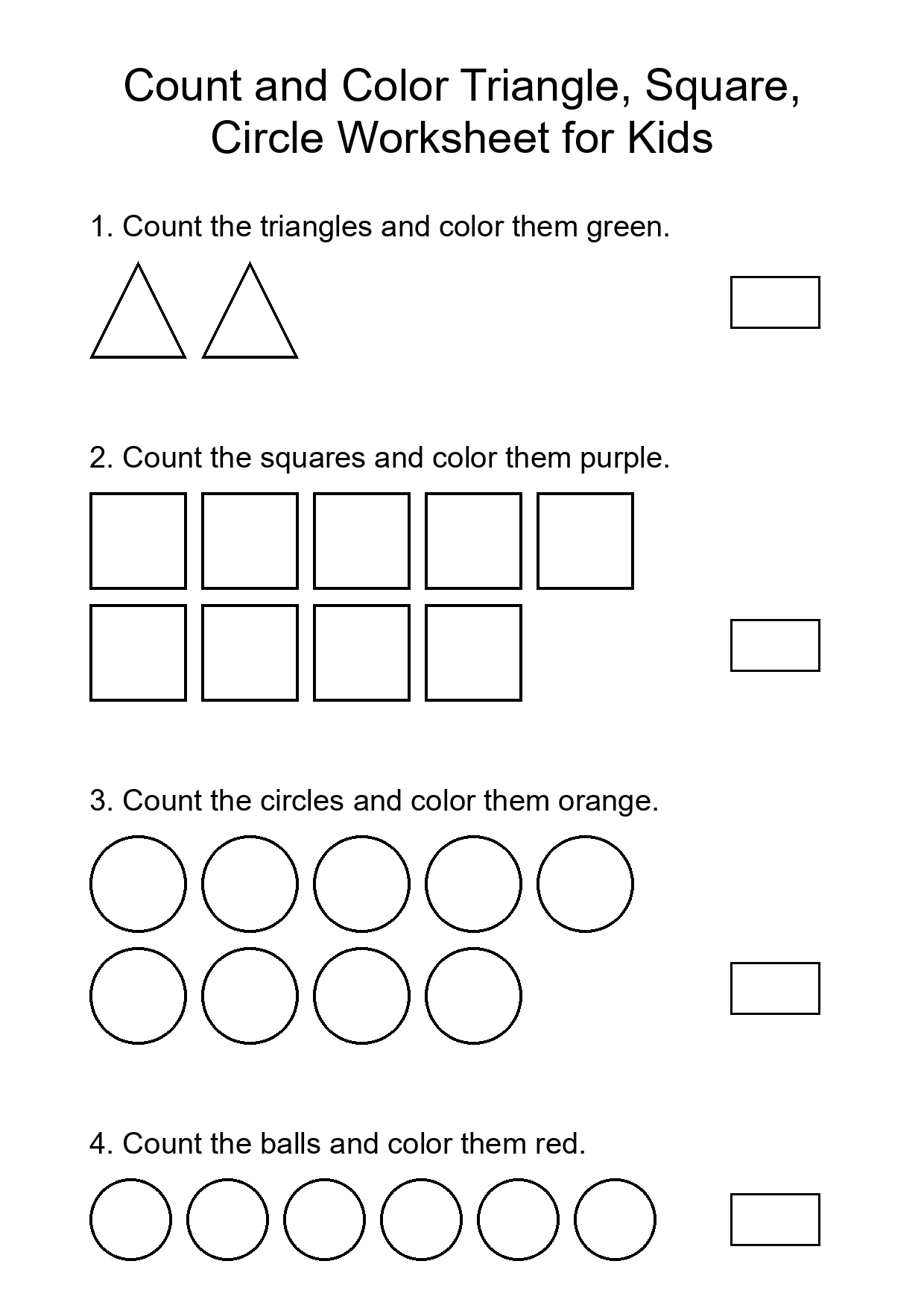 Count and Color Triangle, Square, Circle Worksheet for Kids