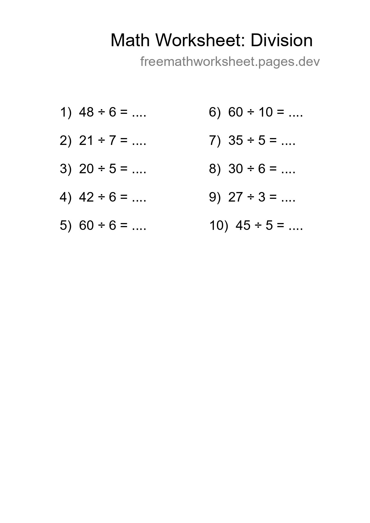 Free 10 Division Math Worksheet For Grade 1 - Part 44