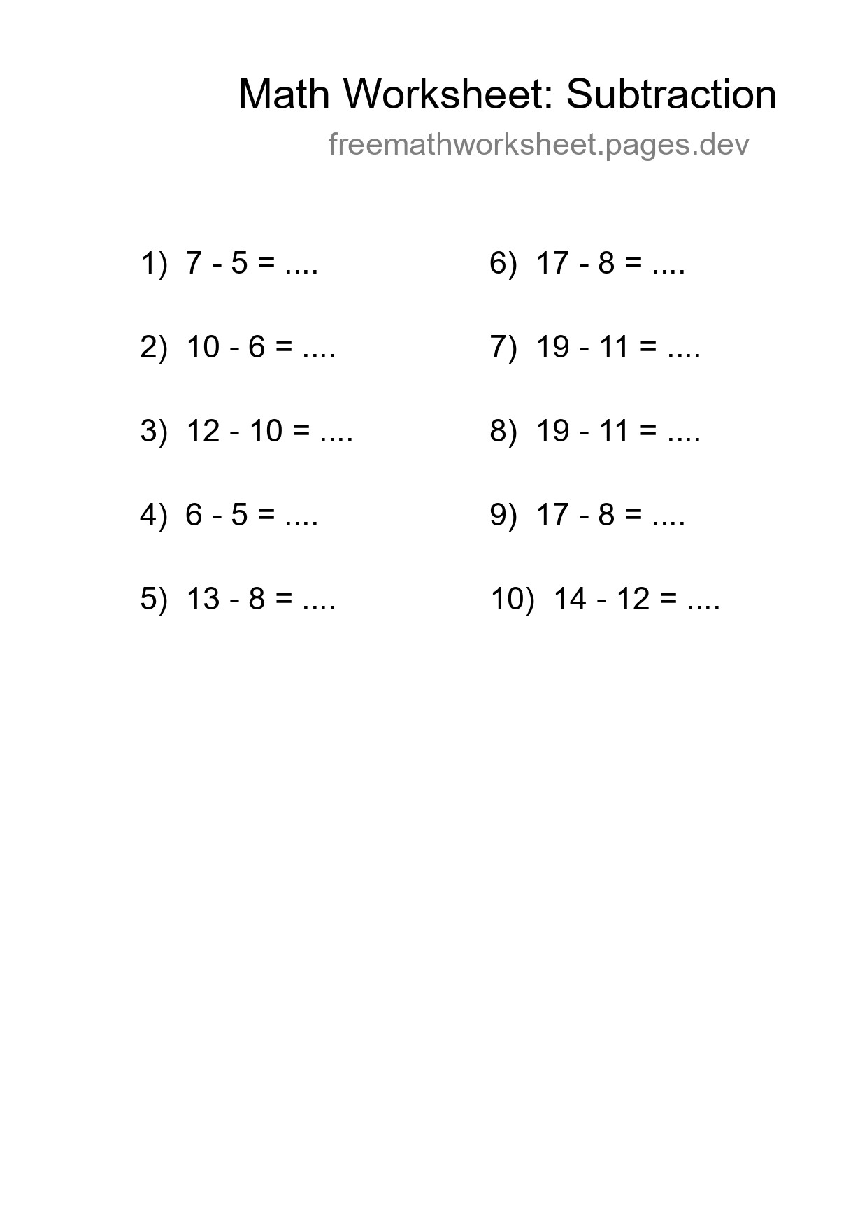 Free 10 Subtraction Math Worksheet For Grade 2 With Answers - Part 108