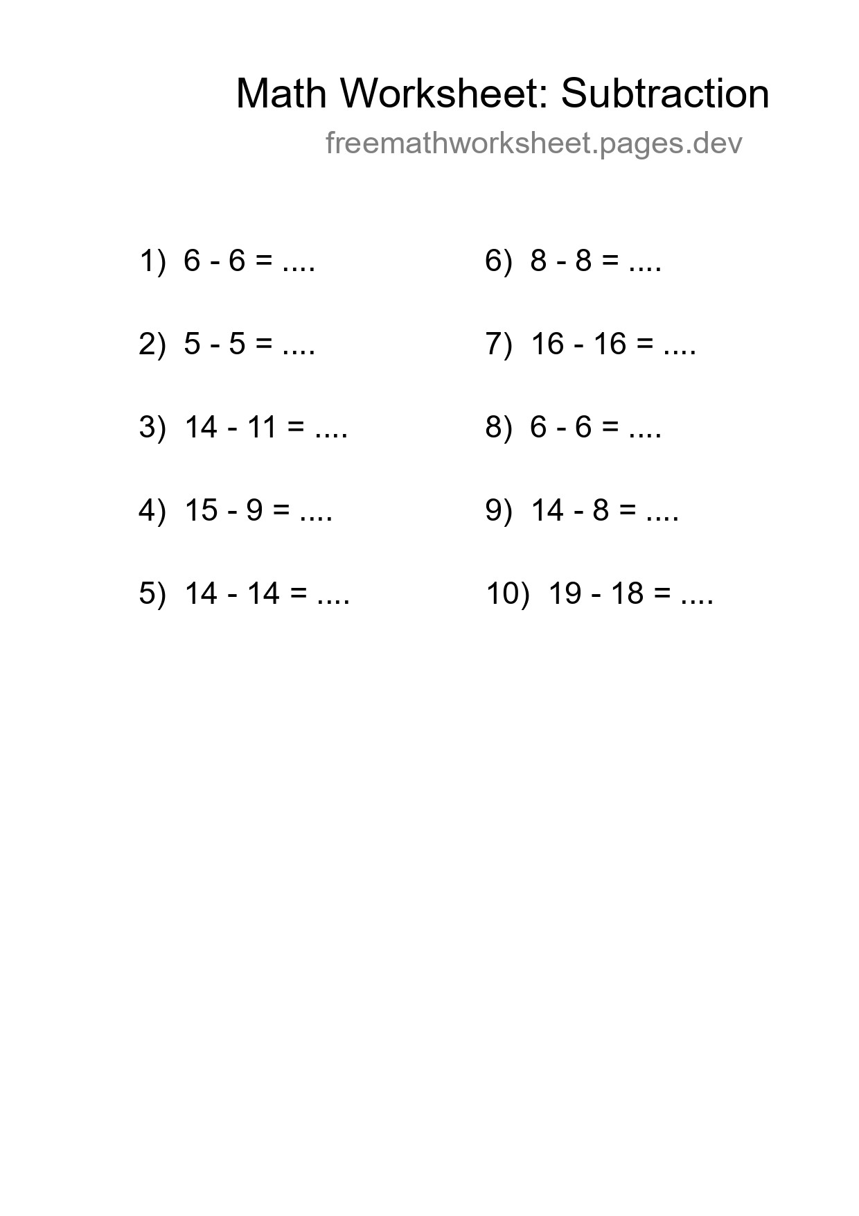 Free 10 Subtraction Math Worksheet For Grade 2 With Answers - Part 268