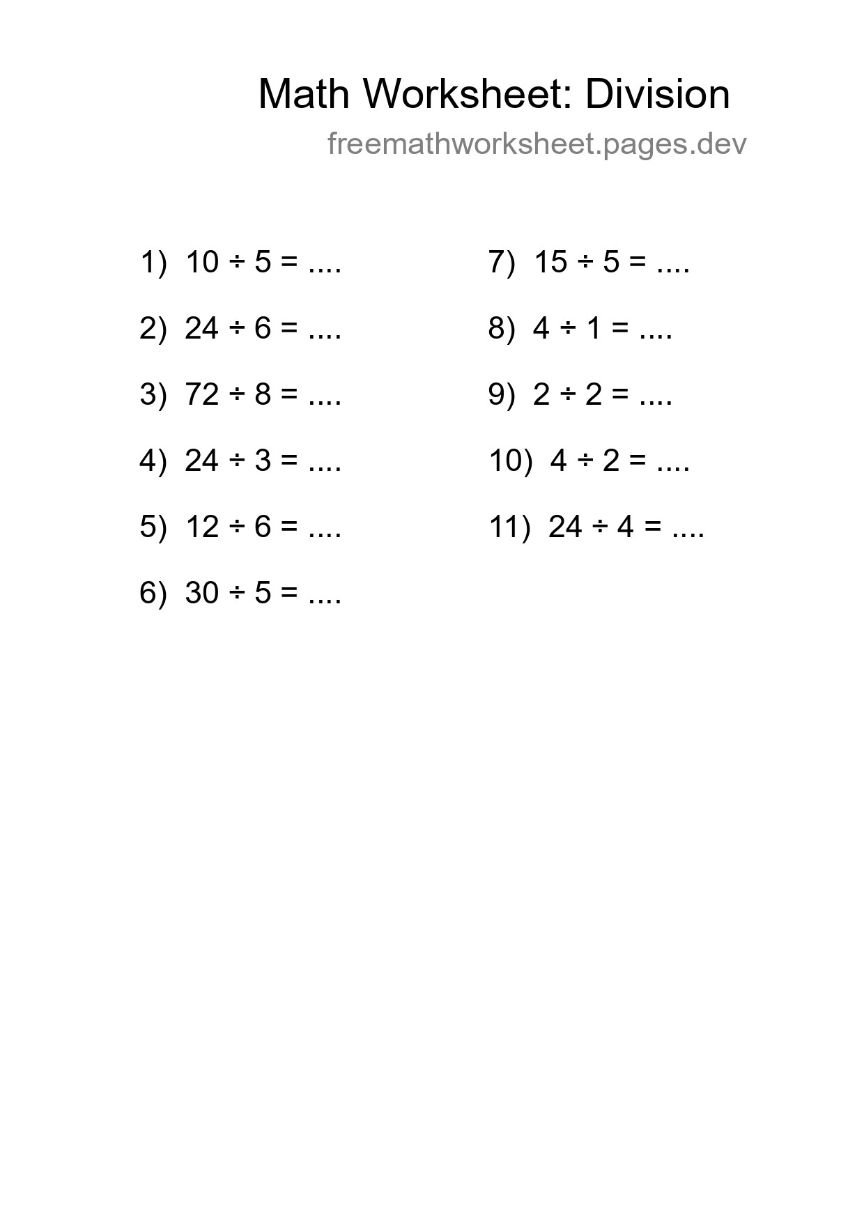 Free 11 Division Math Worksheet For Grade 1 - Part 264