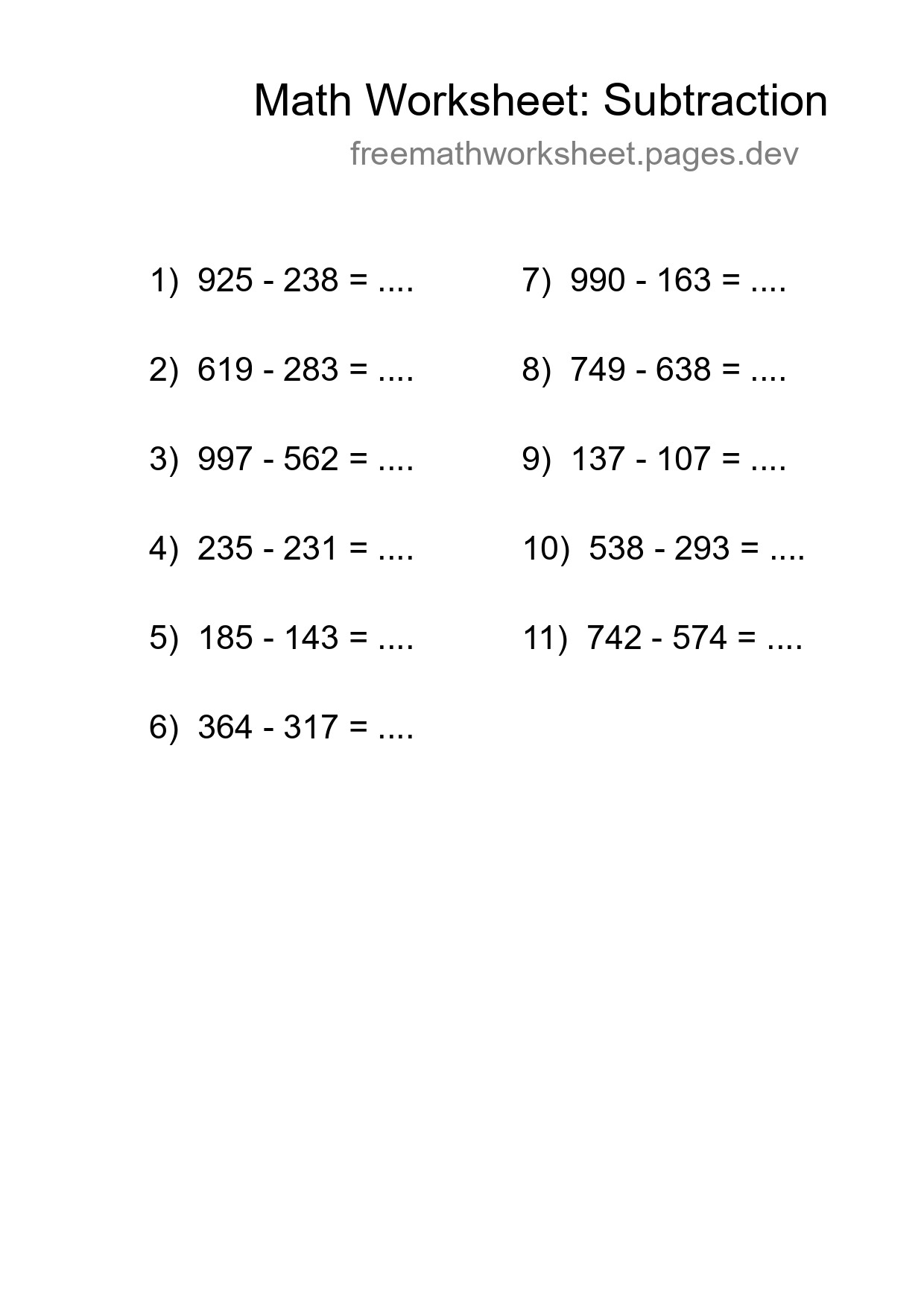 Free 11 Subtraction Math Worksheet For Grade 5 With Answers - Part 158