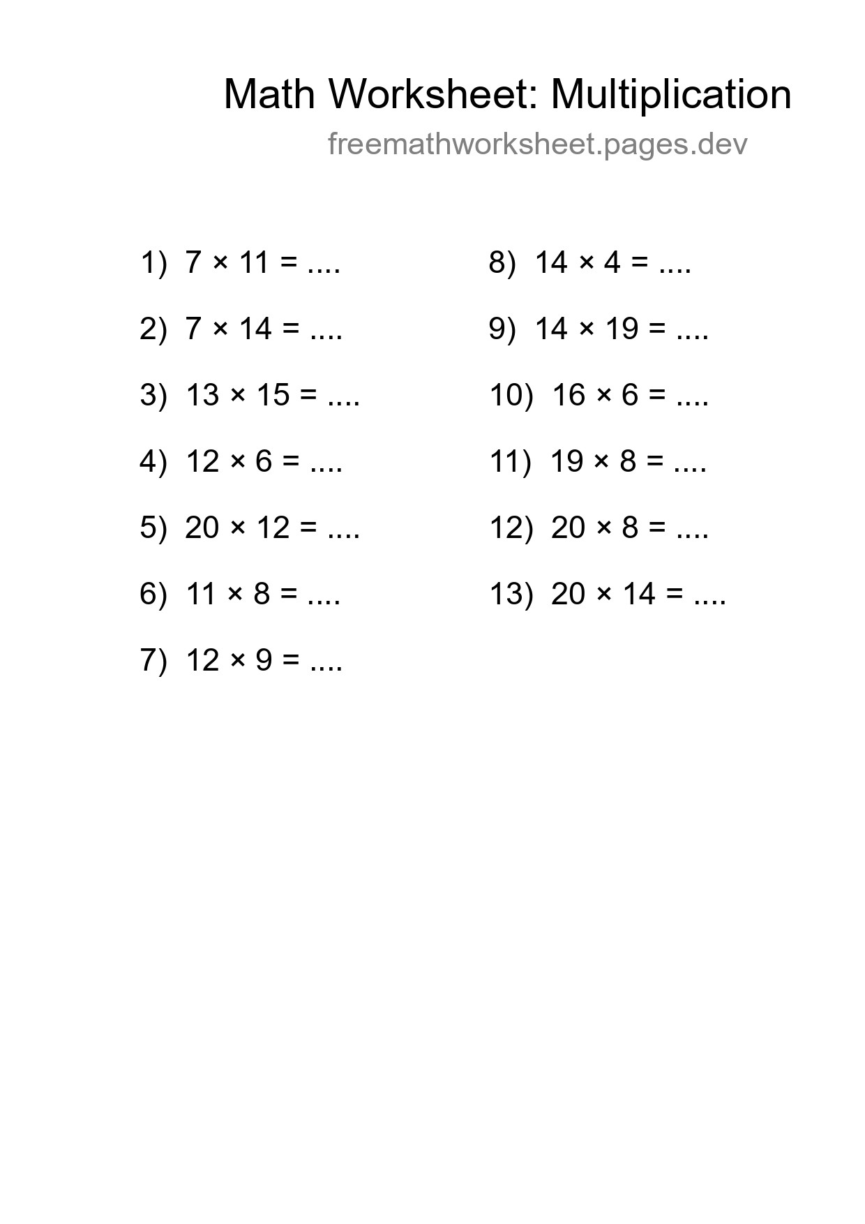Free 13 Multiplication Math Worksheet For Grade 2 - Part 217