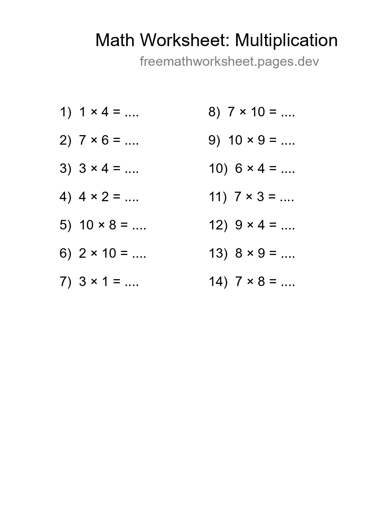 Free 14 Multiplication Math Worksheet For Grade 1 - Part 197