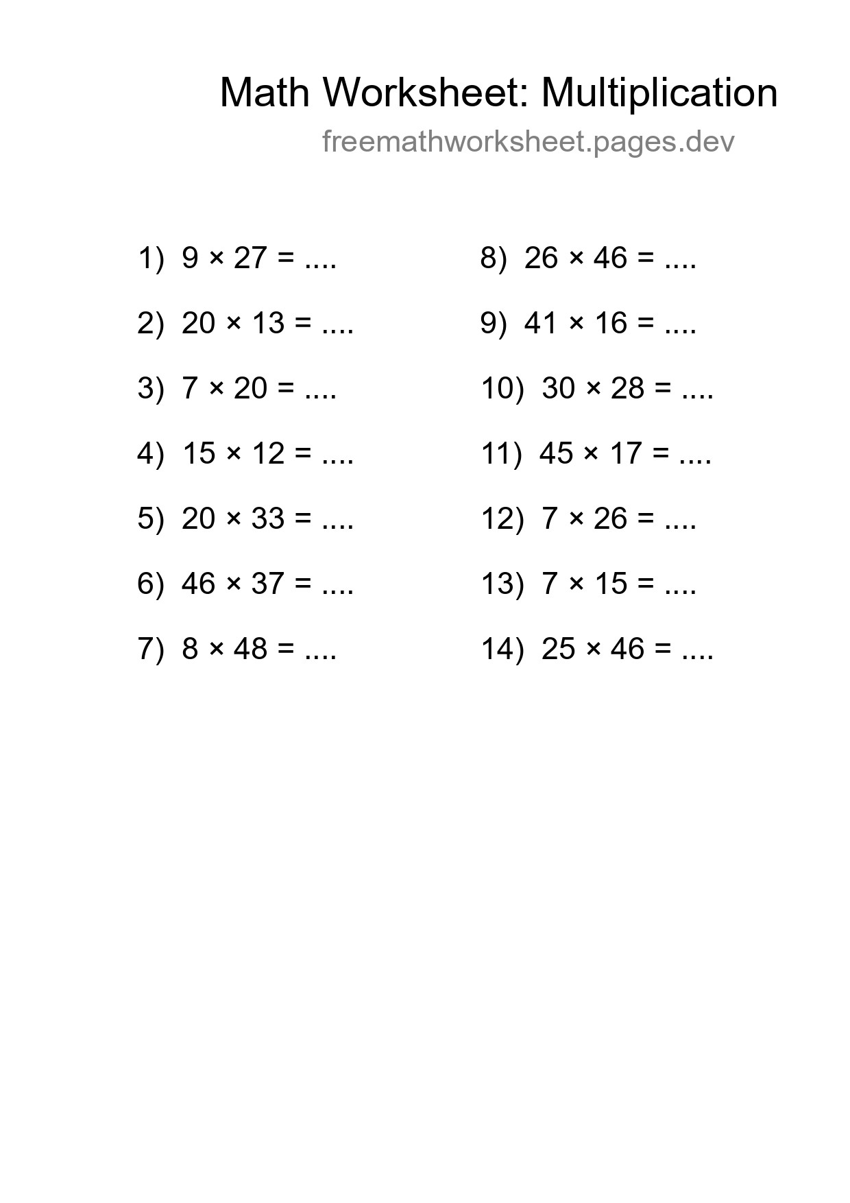 Free 14 Multiplication Math Worksheet For Grade 2 - Part 137