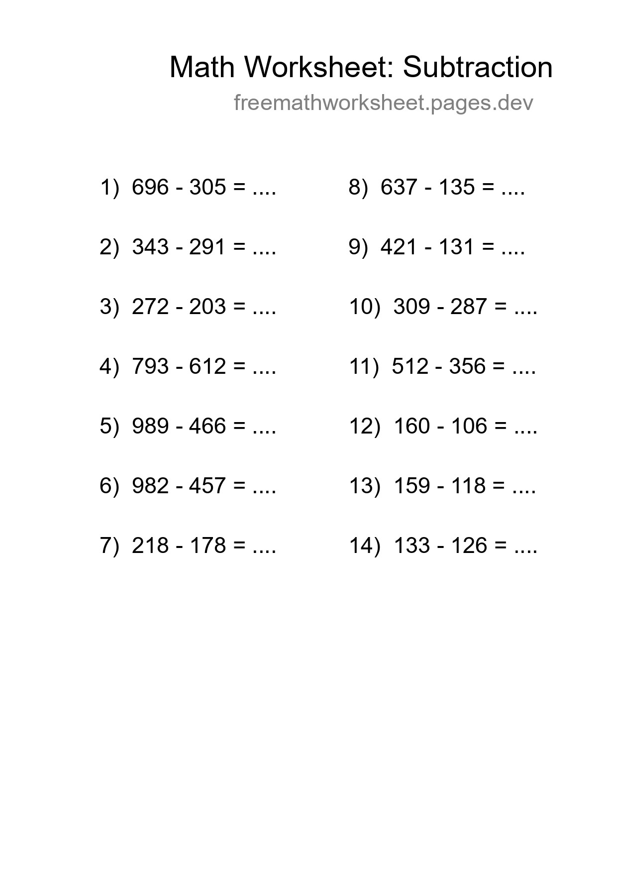 Free 14 Subtraction Math Worksheet For Grade 5 - Part 138