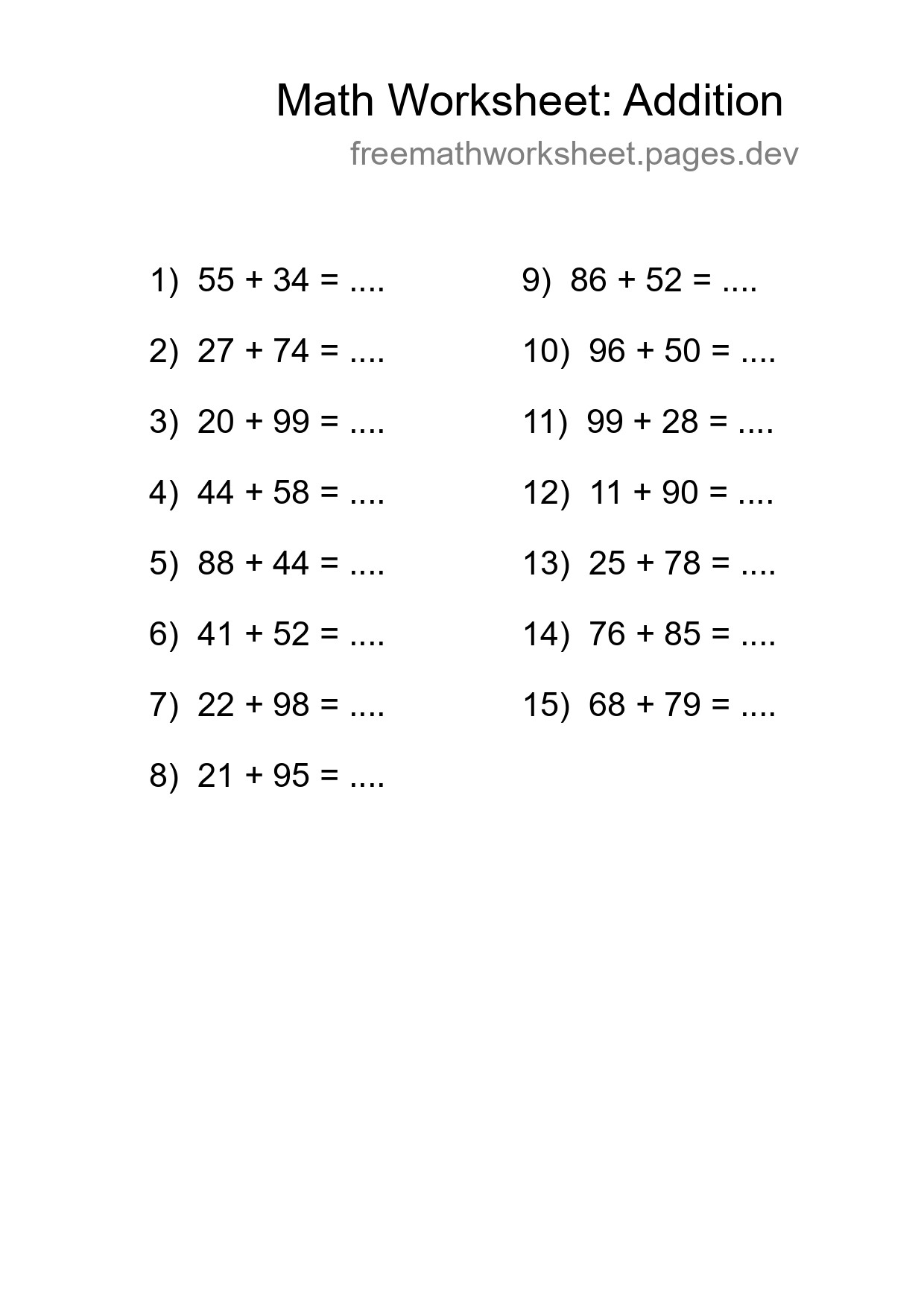 Free 15 Addition Math Worksheet For Grade 3 - Part 271