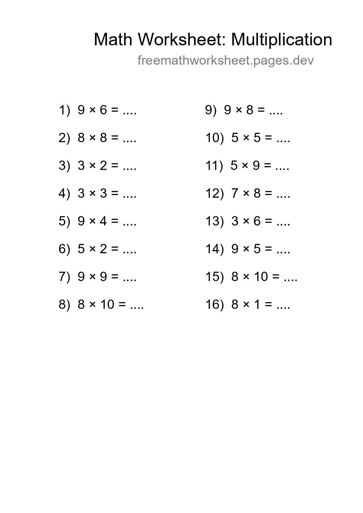 Free 16 Multiplication Math Worksheet For Grade 1 - Part 147