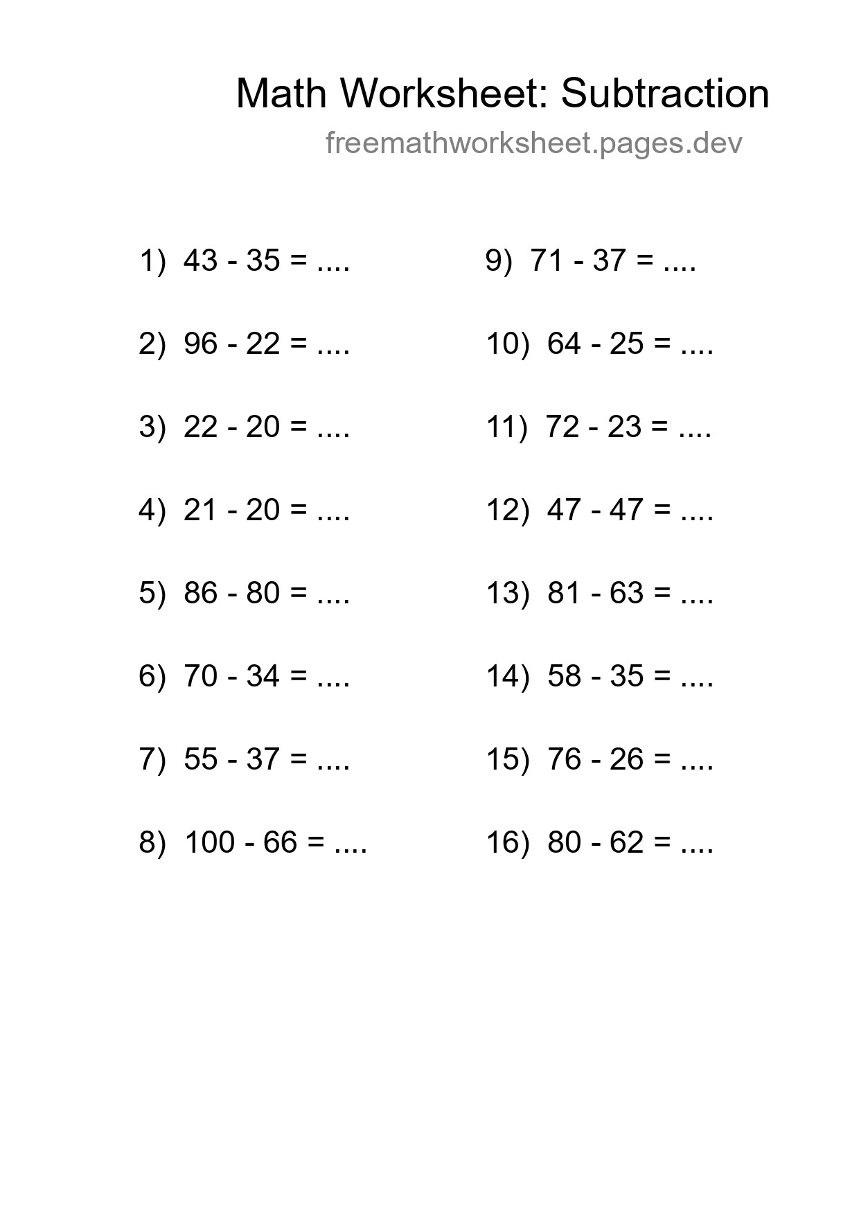 Free 16 Subtraction Math Worksheet For Grade 3 - Part 278