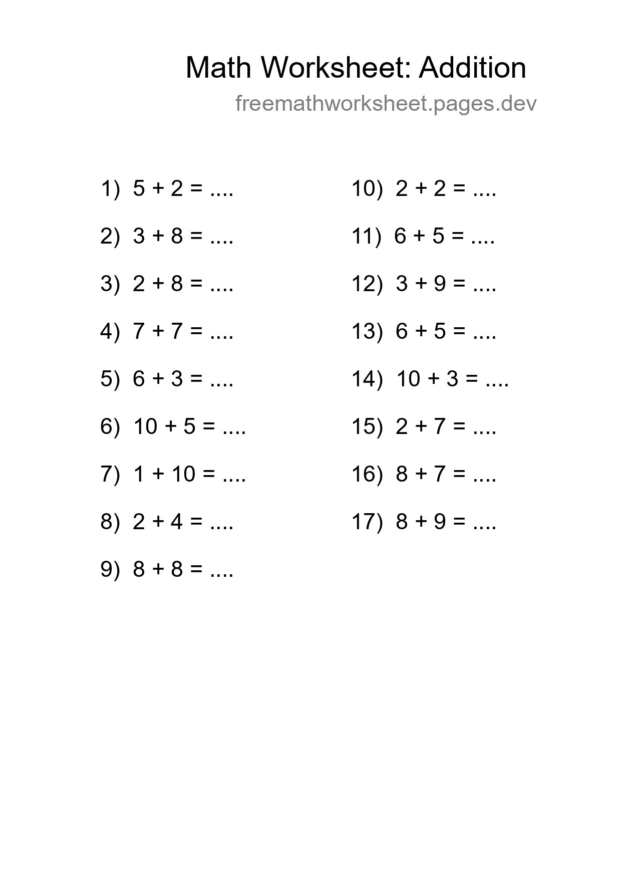 Free 17 Addition Math Worksheet For Grade 1 With Answers - Part 281