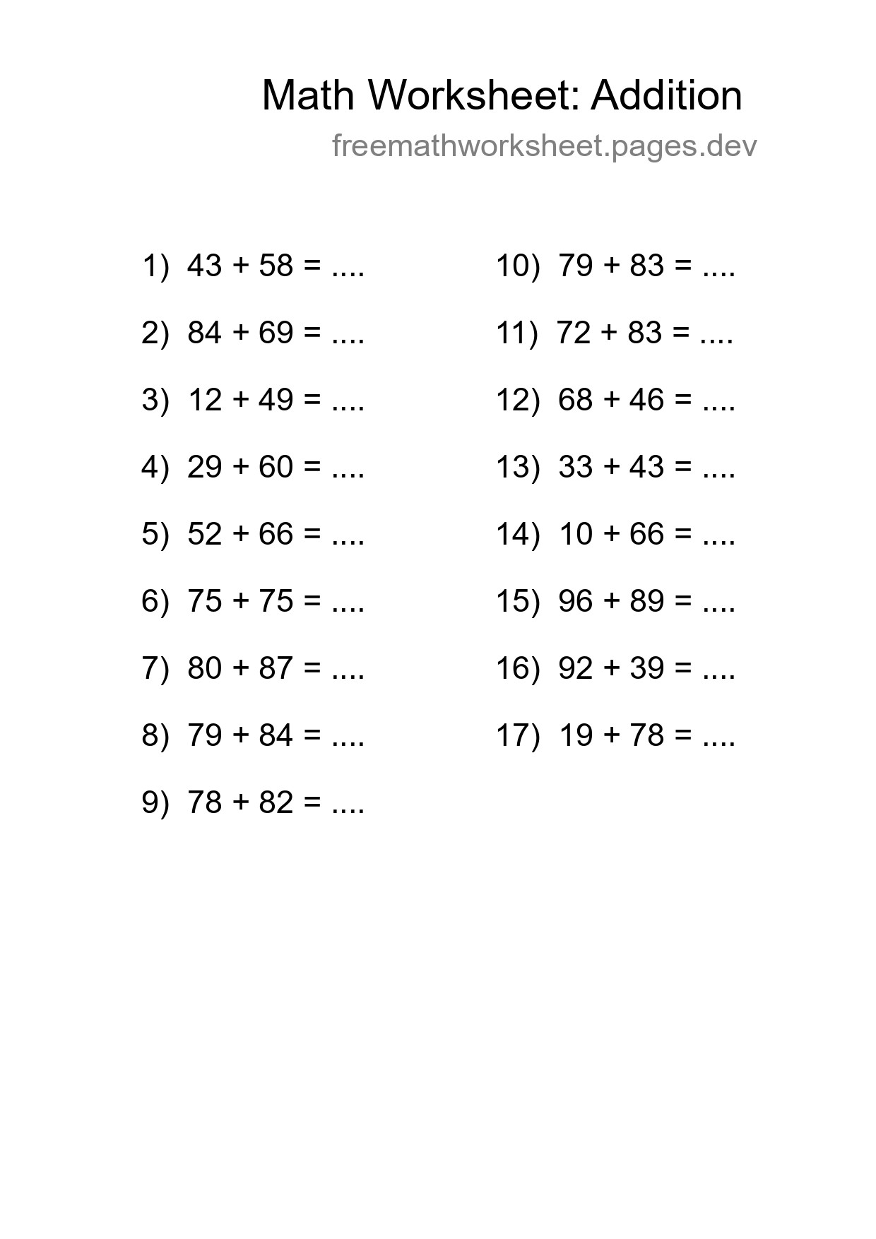 Free 17 Addition Math Worksheet For Grade 3 With Answers - Part 251