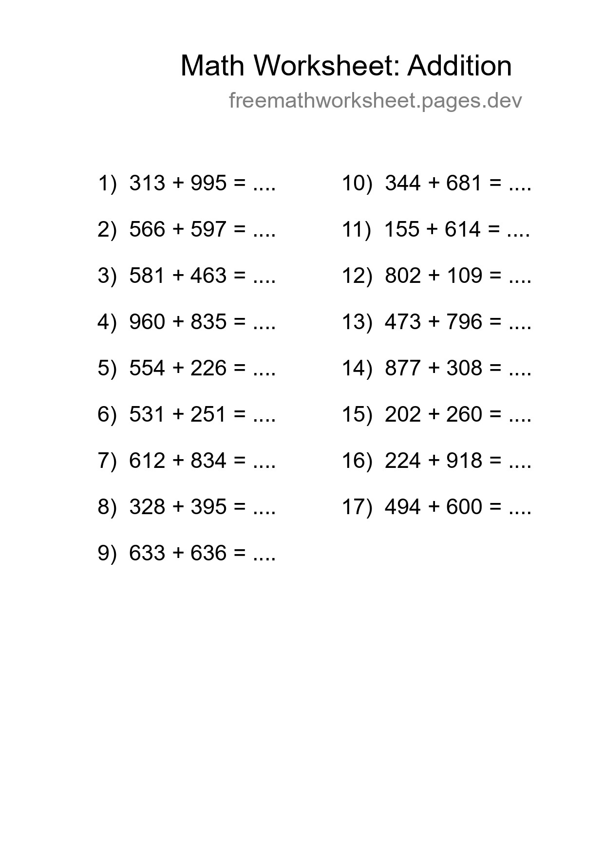 Free 17 Addition Math Worksheet For Grade 5 With Answers - Part 201