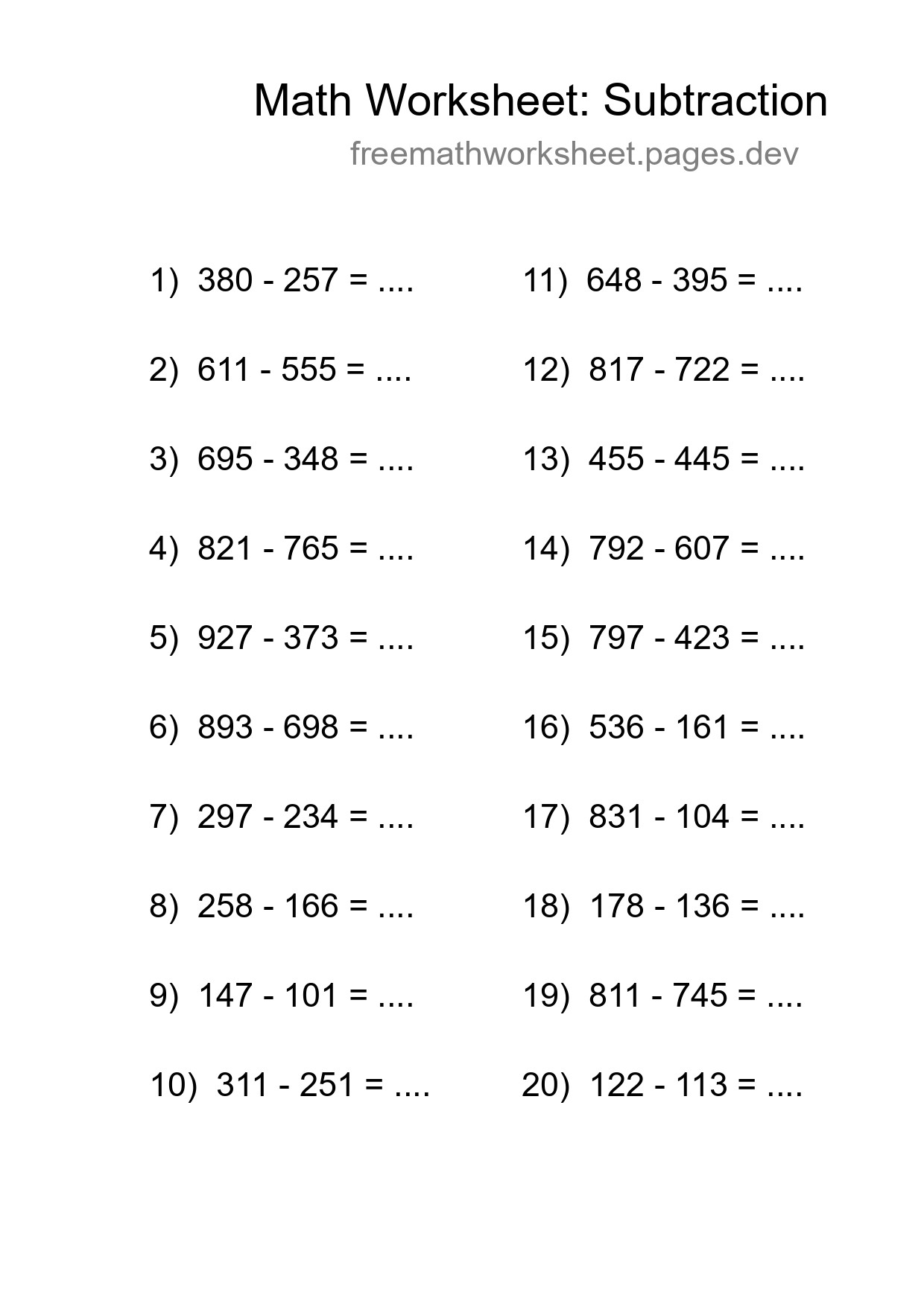 Free 20 Subtraction Math Worksheet For Grade 5 With Answers - Part 118