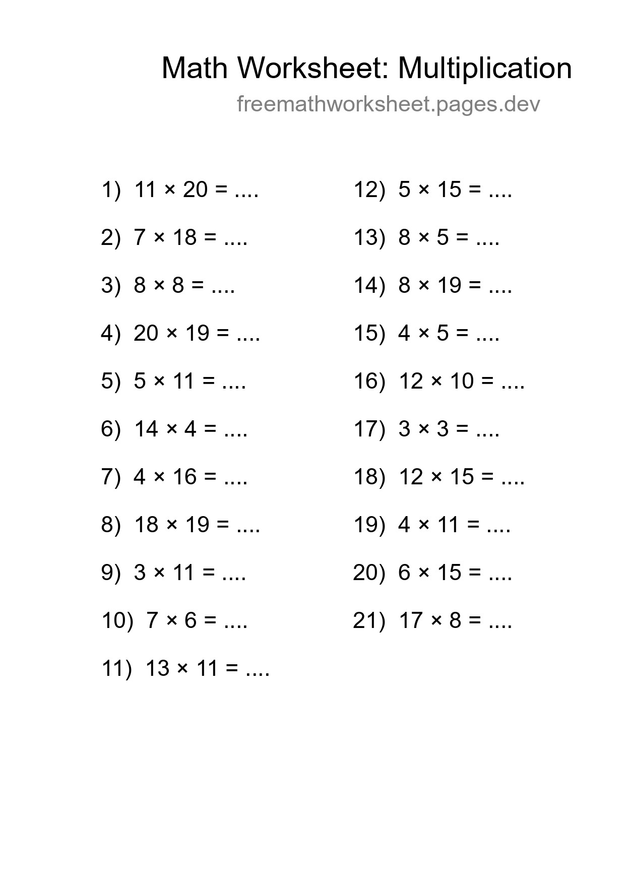 Free 21 Multiplication Math Worksheet For Grade 2 With Answers - Part 27