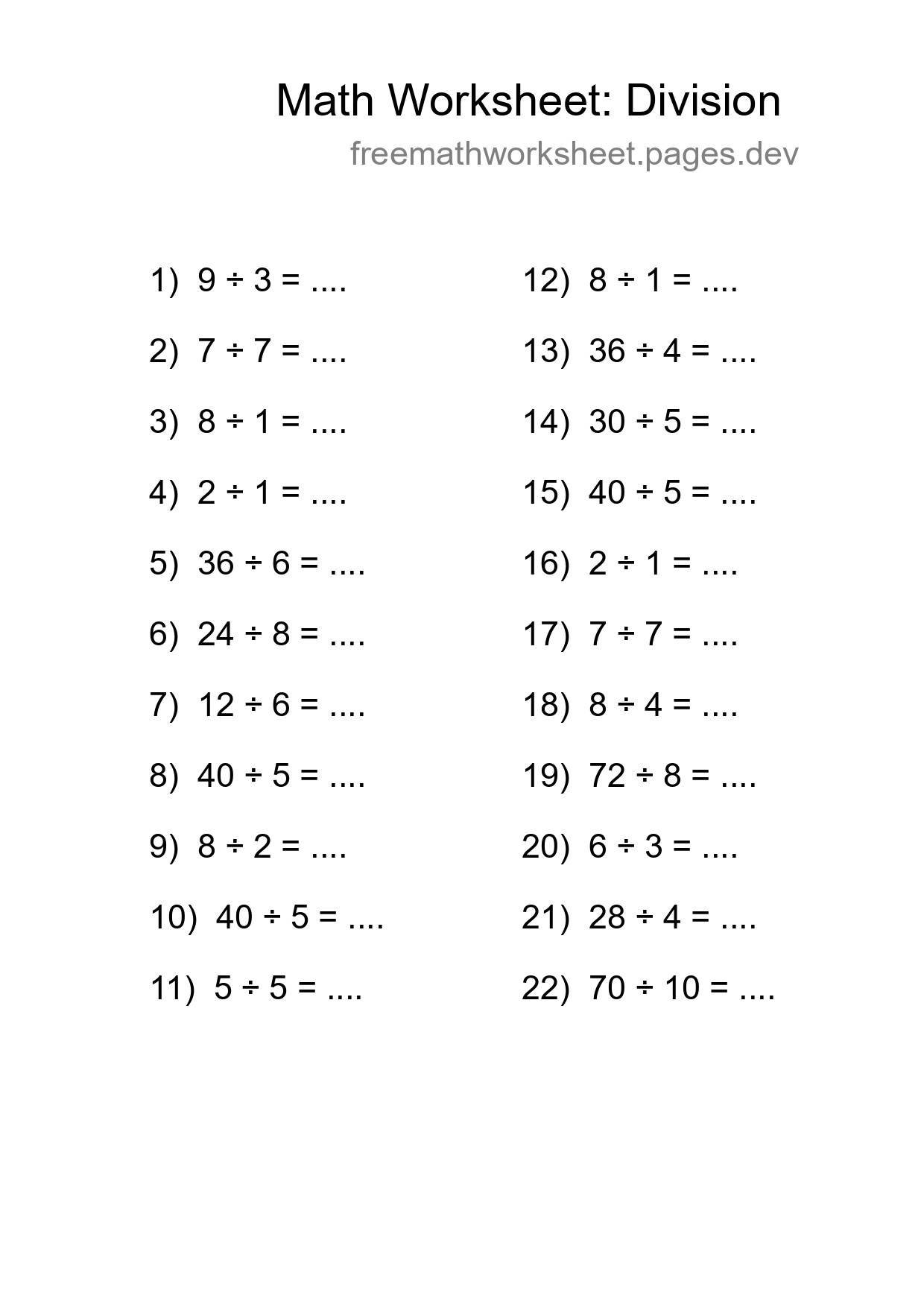 Free 22 Division Math Worksheet For Grade 1 - Part 34