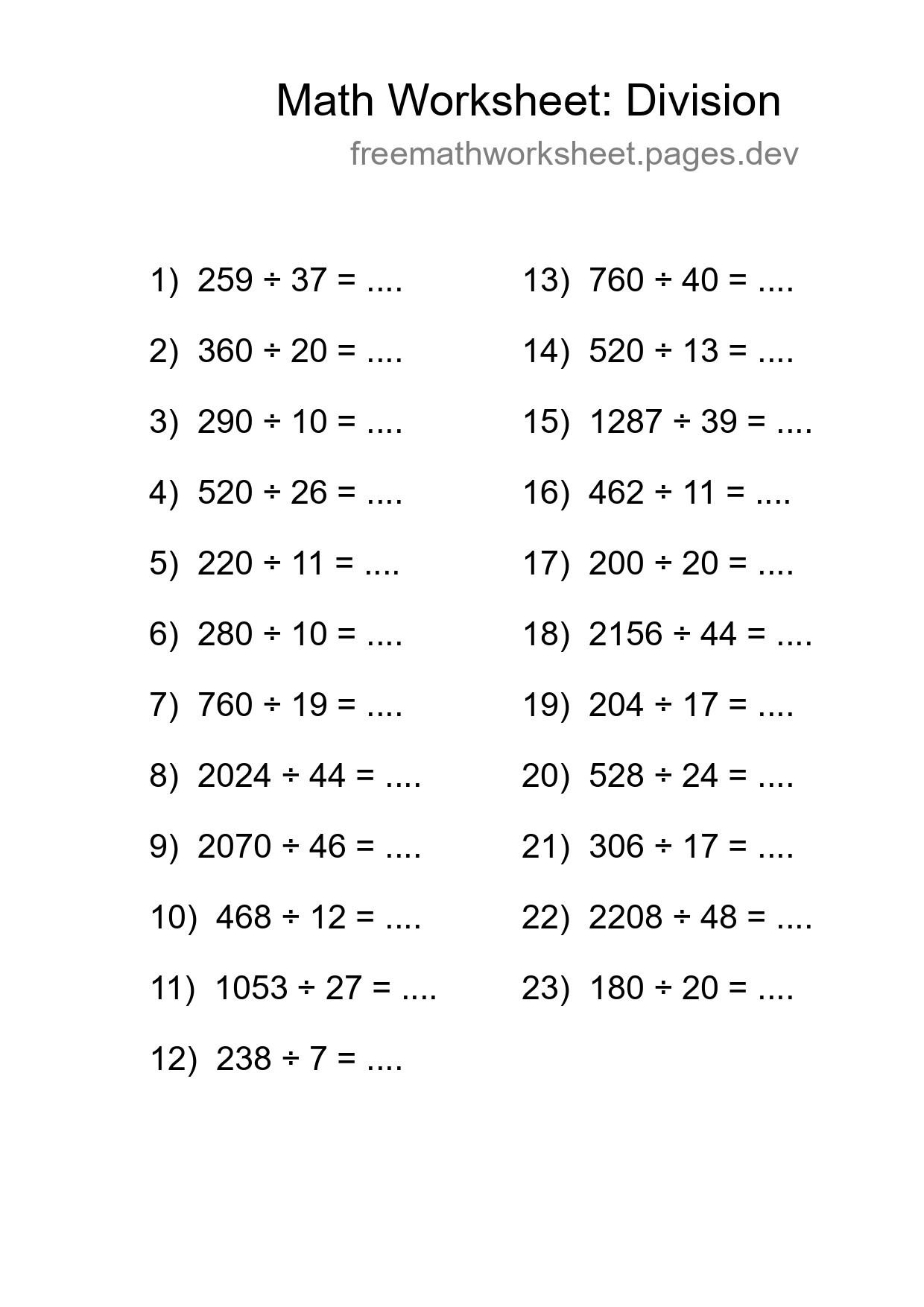 Free 23 Division Math Worksheet For Grade 2 With Answers - Part 74