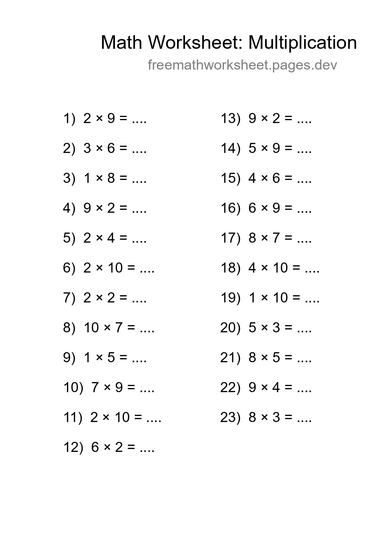 Free 23 Multiplication Math Worksheet For Grade 1 - Part 207