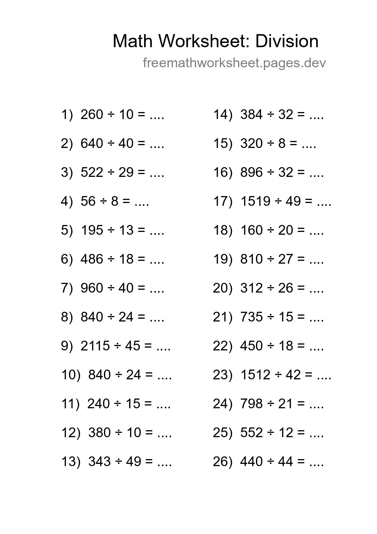 Free 26 Division Math Worksheet For Grade 2 With Answers - Part 14