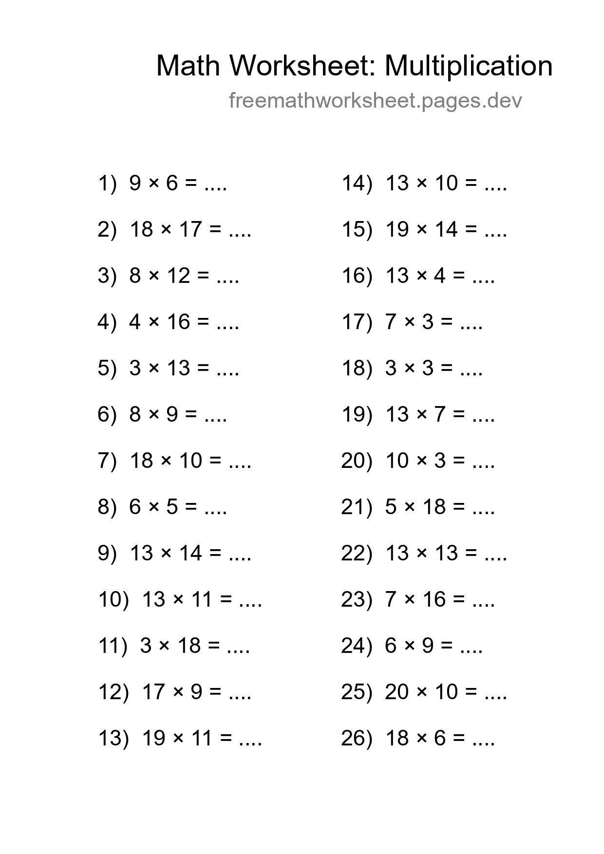 Free 26 Multiplication Math Worksheet For Grade 2 - Part 177