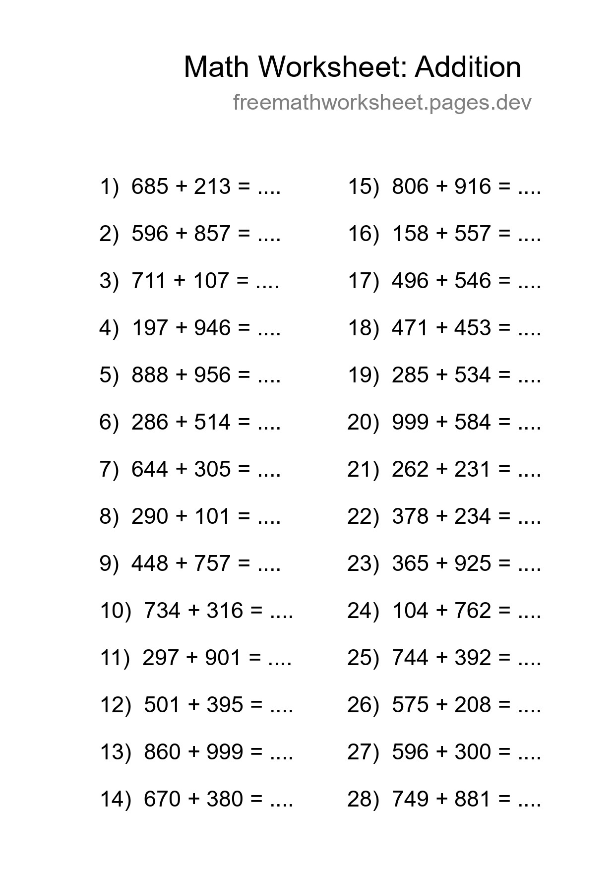 Free 28 Addition Math Worksheet For Grade 5 - Part 111