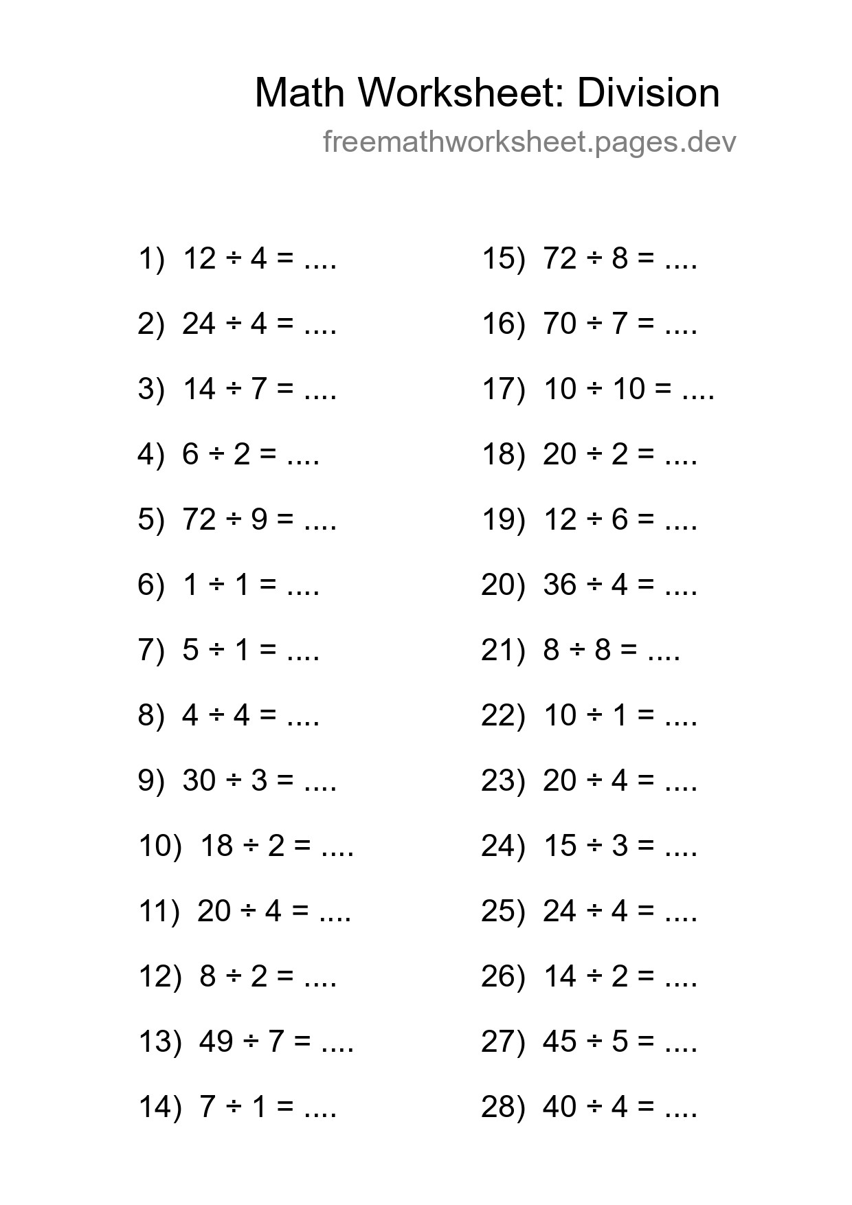 Free 28 Division Math Worksheet For Grade 1 - Part 204