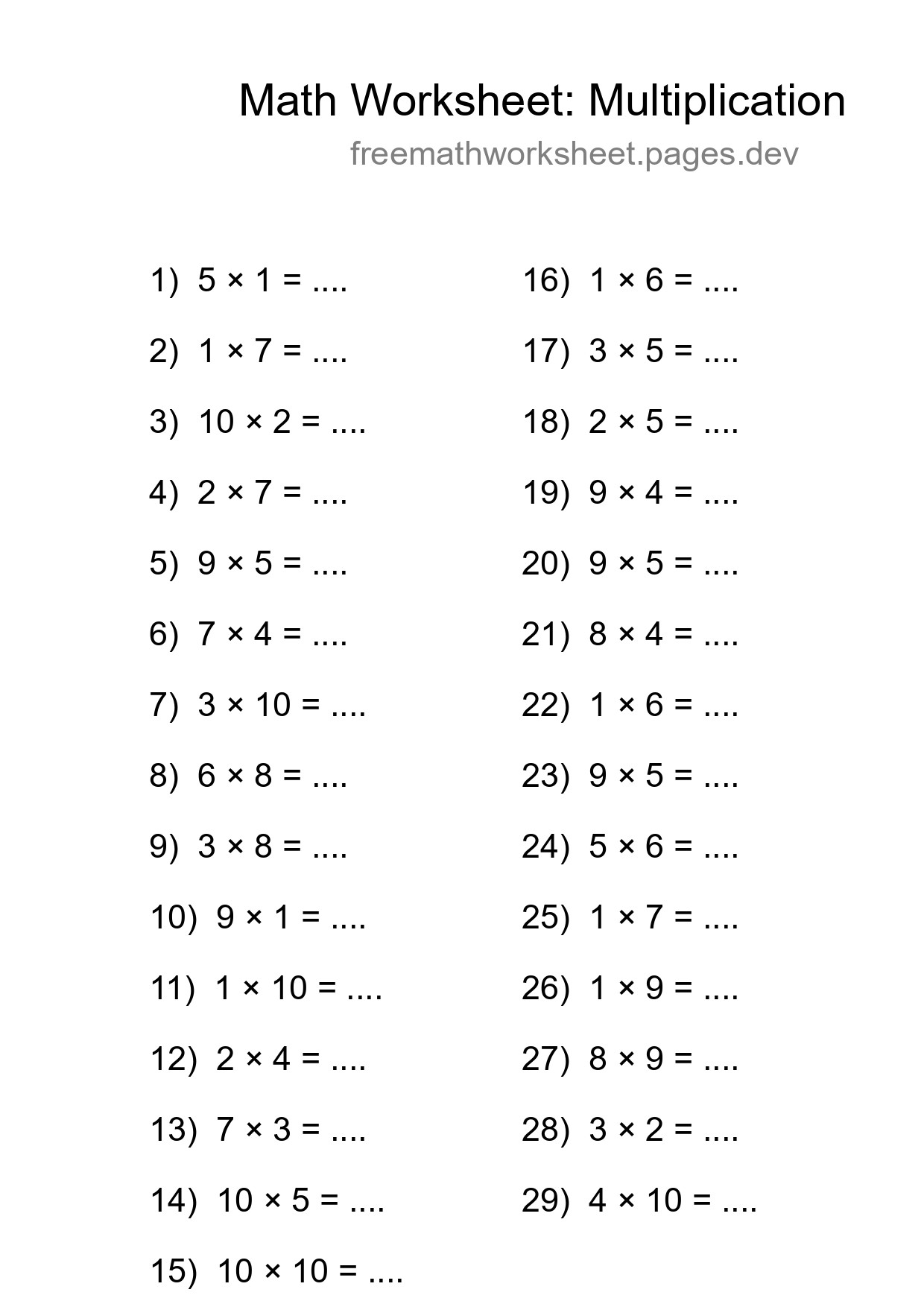 Free 29 Multiplication Math Worksheet For Grade 1 - Part 77