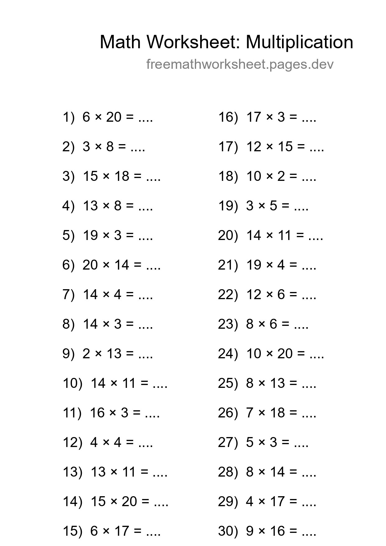 Free 30 Multiplication Math Worksheet For Grade 2 With Answers - Part 107