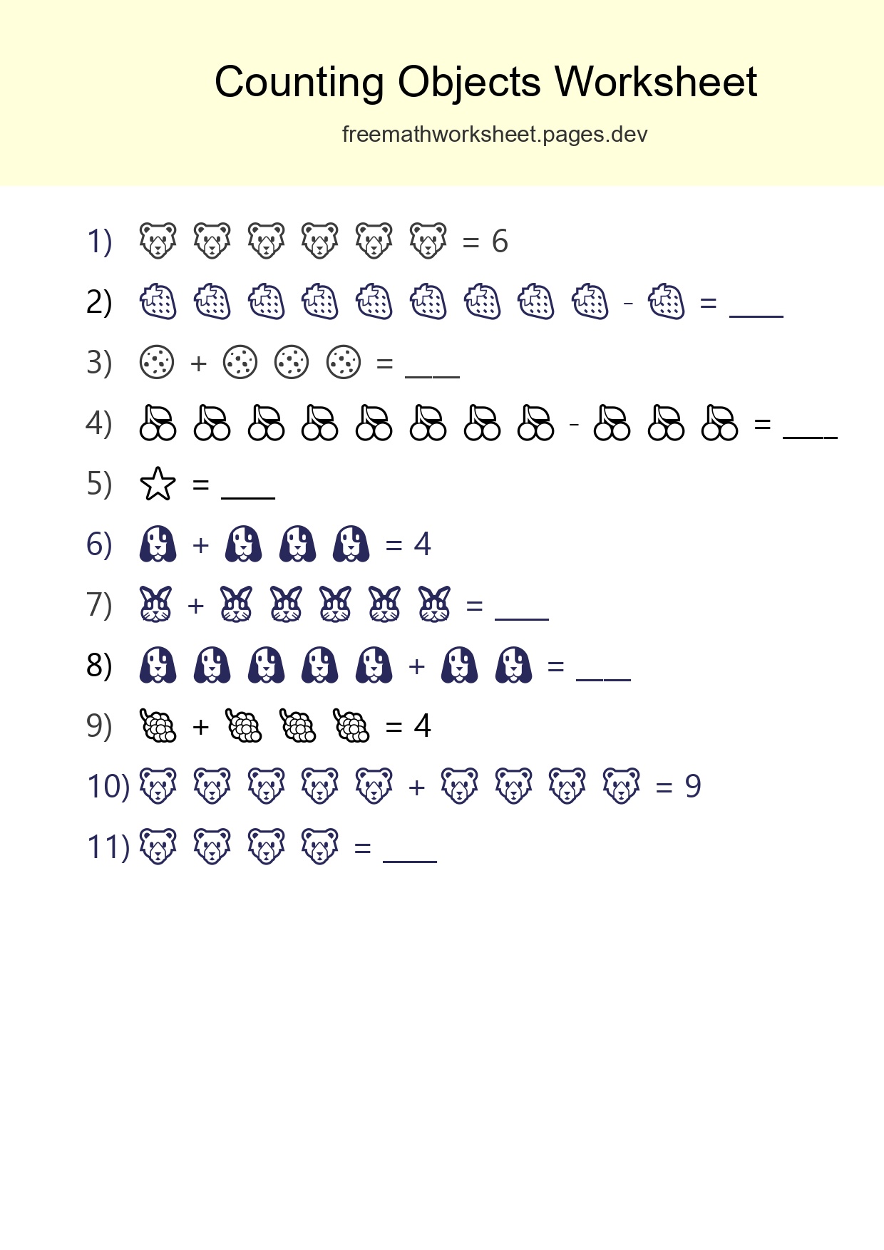 Free Counting Objects Worksheet For Kindergarten Printable - Part 213