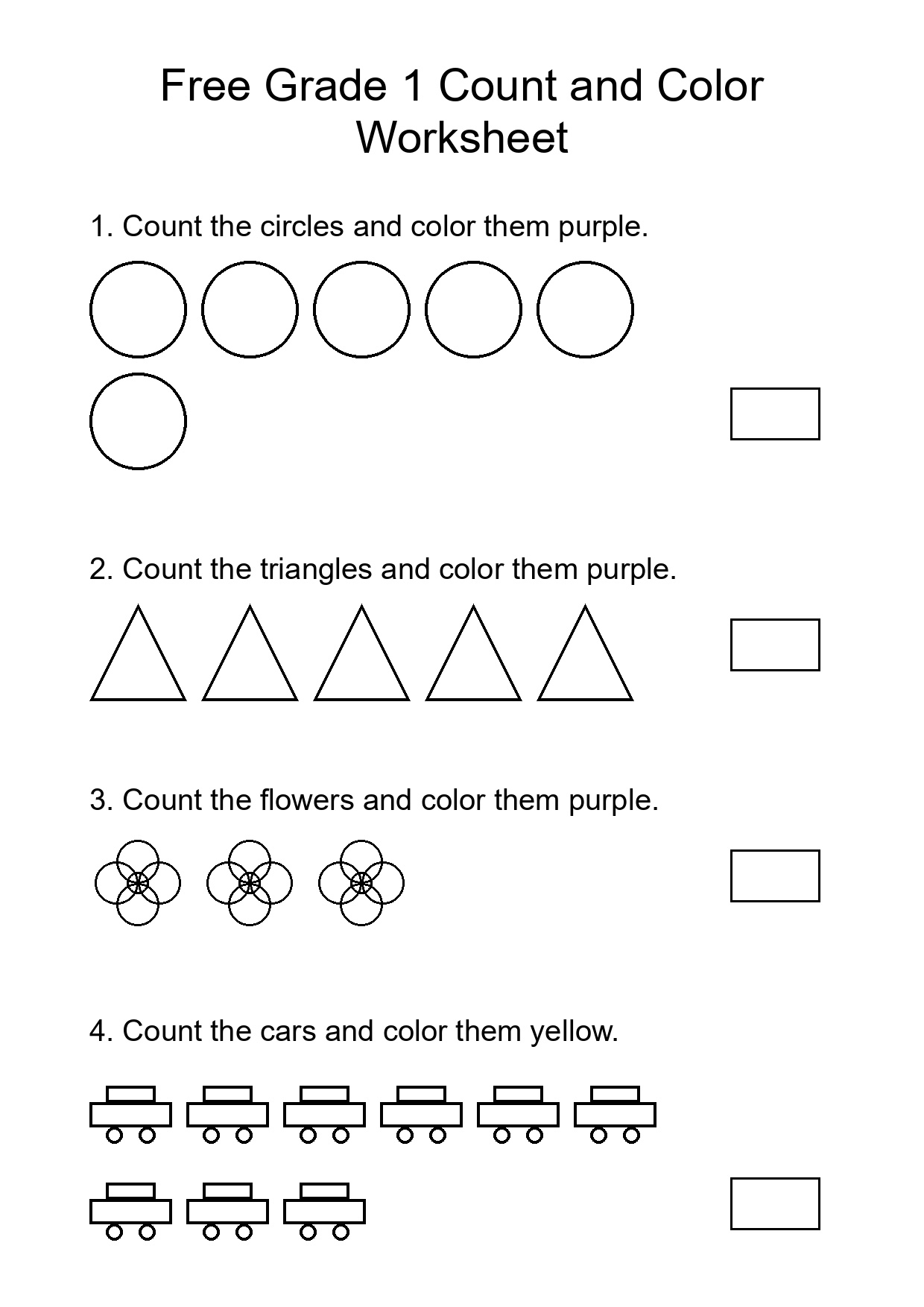 Free Grade 1 Count and Color Worksheet