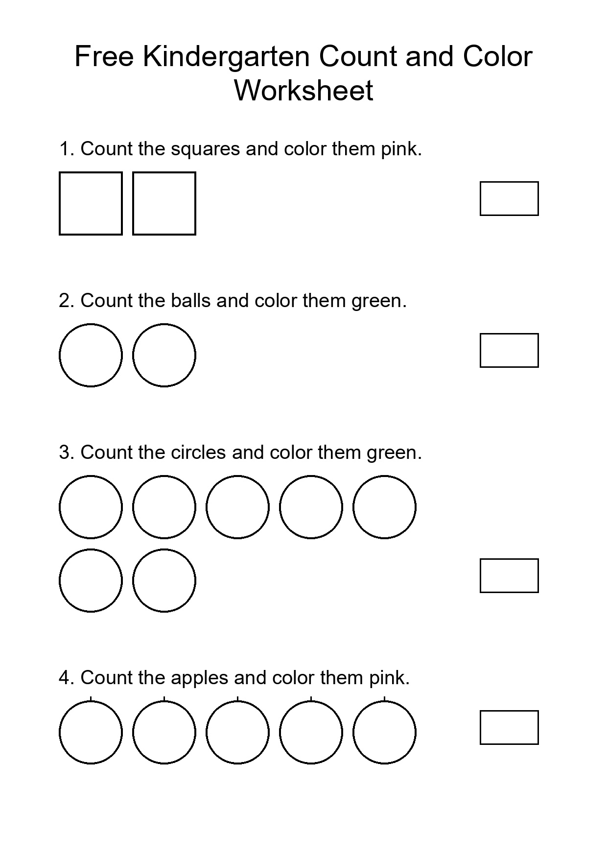 Free Kindergarten Count and Color Worksheet