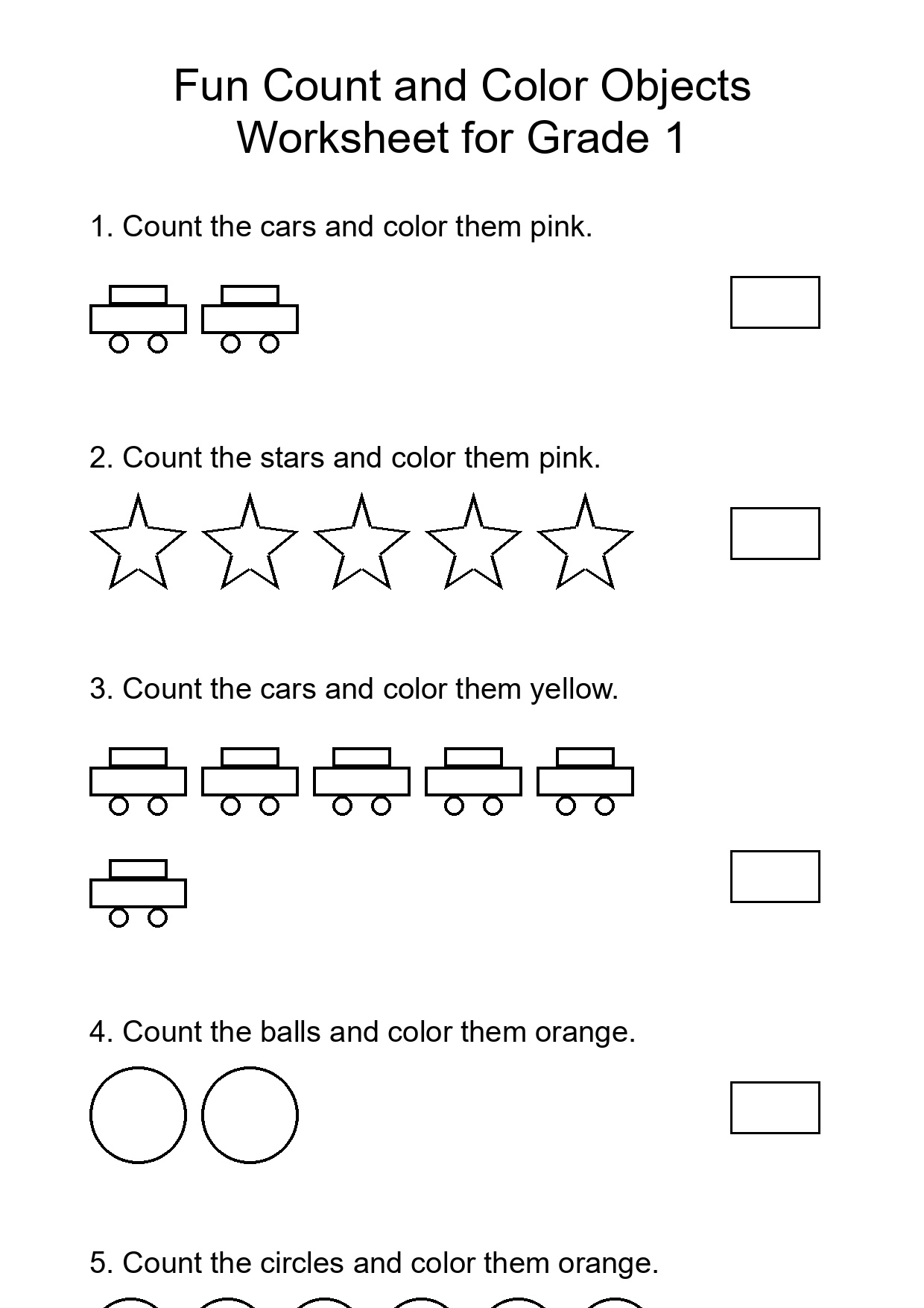 Fun Count and Color Objects Worksheet for Grade 1