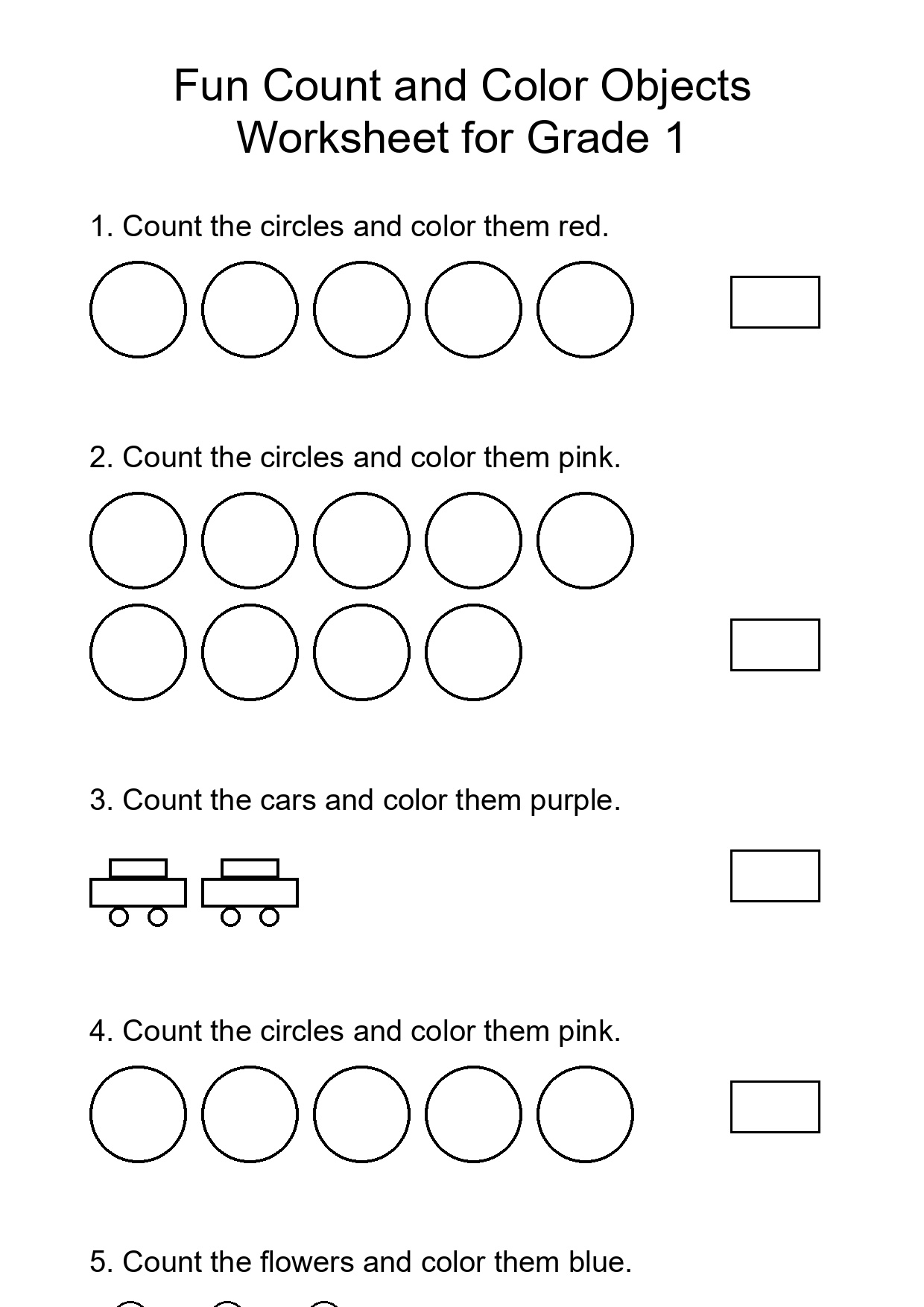 Fun Count and Color Objects Worksheet for Grade 1
