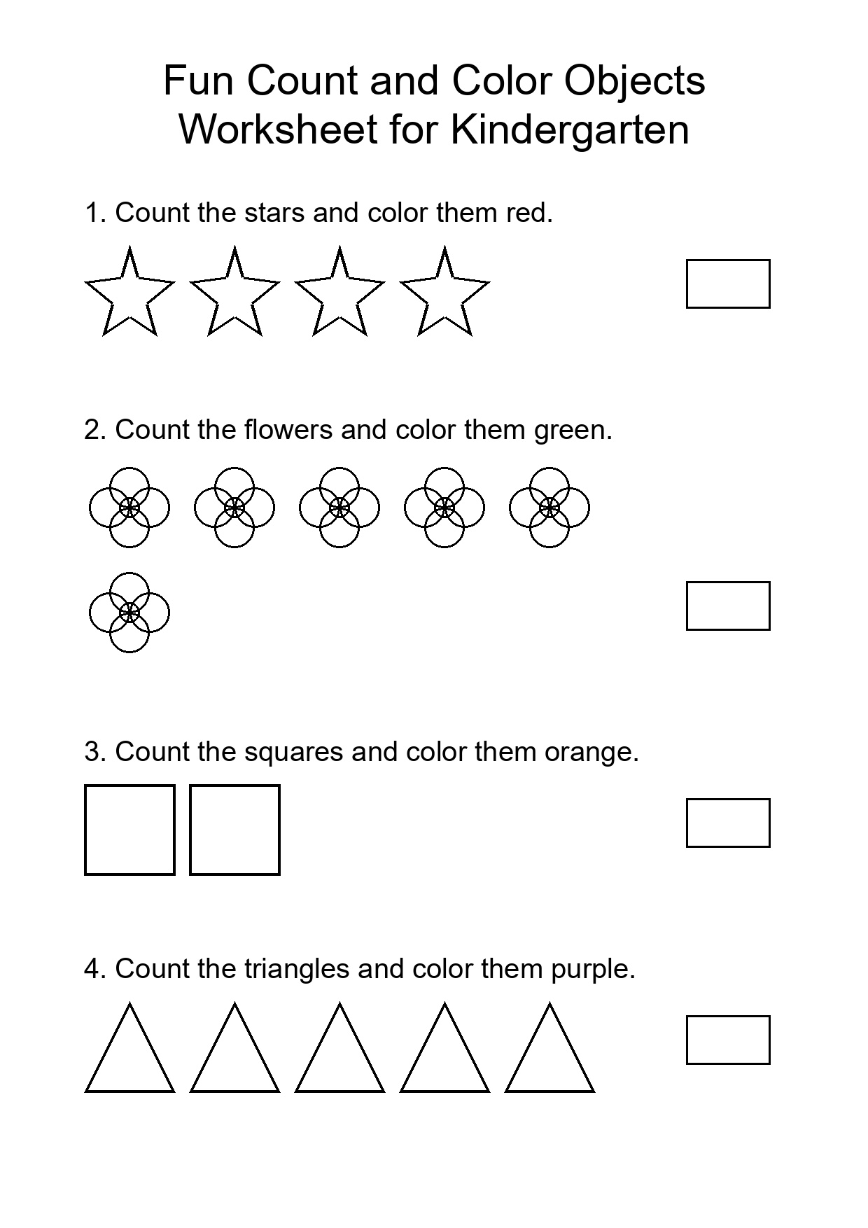 Fun Count and Color Objects Worksheet for Kindergarten