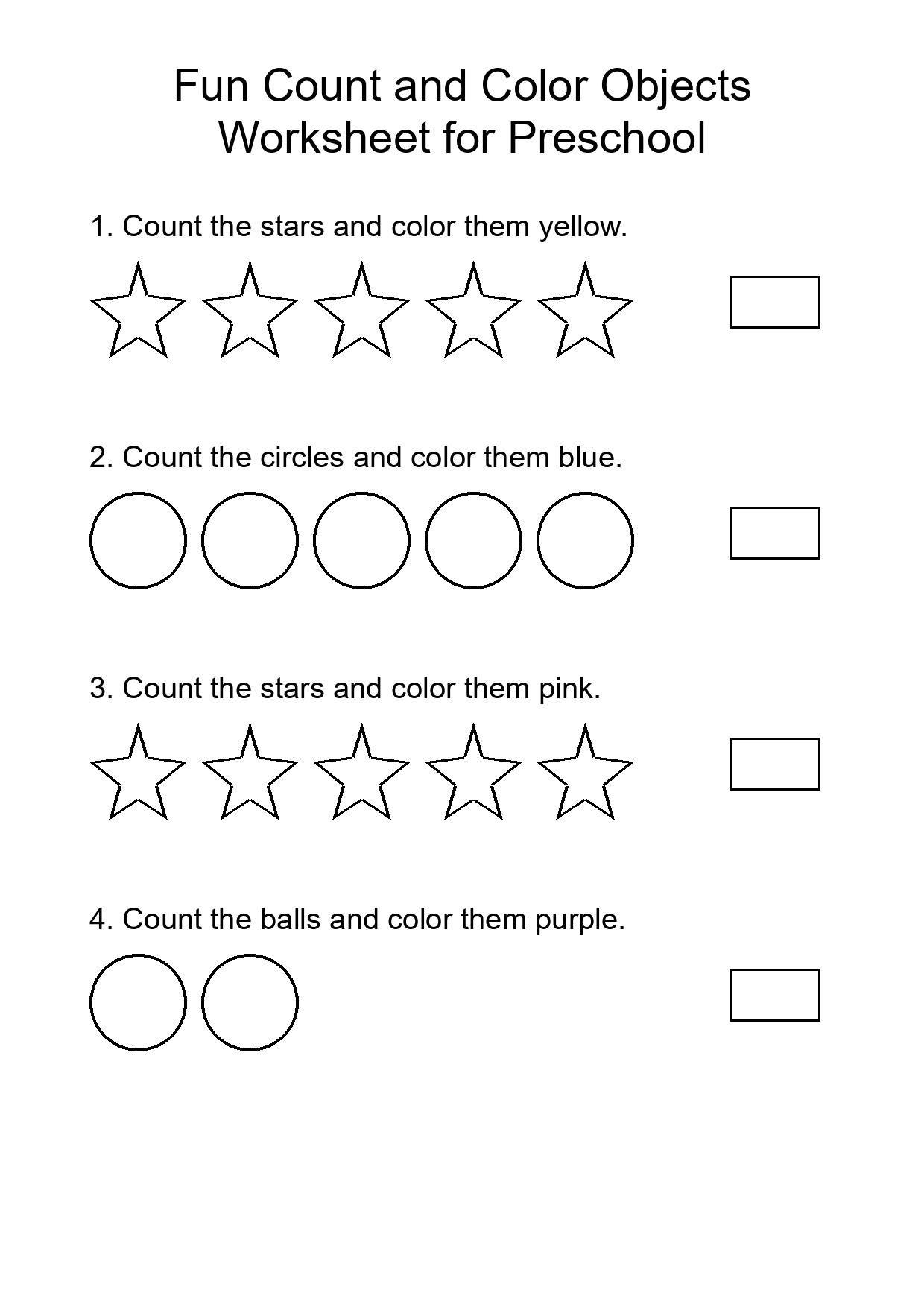 Fun Count and Color Objects Worksheet for Preschool