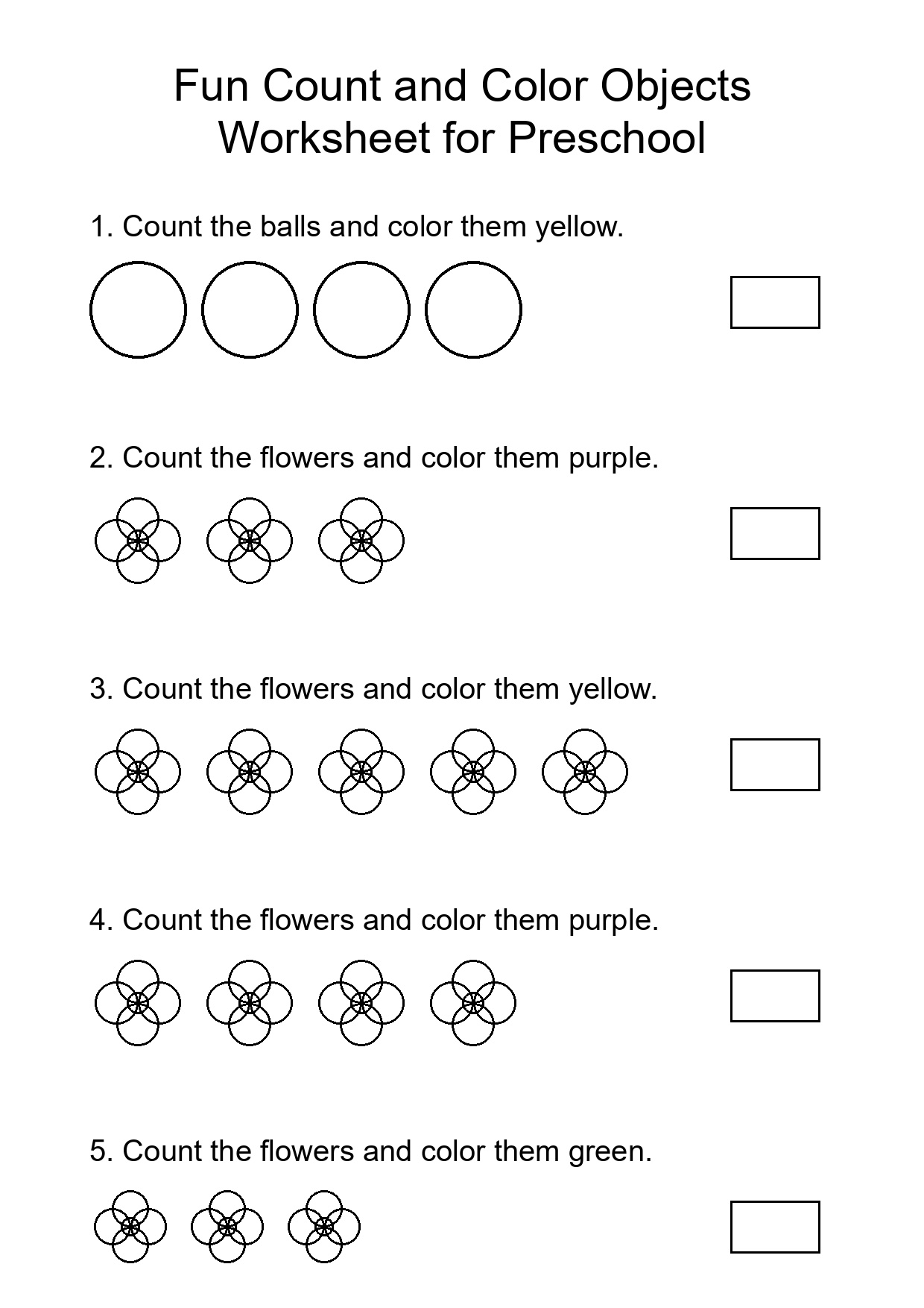 Fun Count and Color Objects Worksheet for Preschool