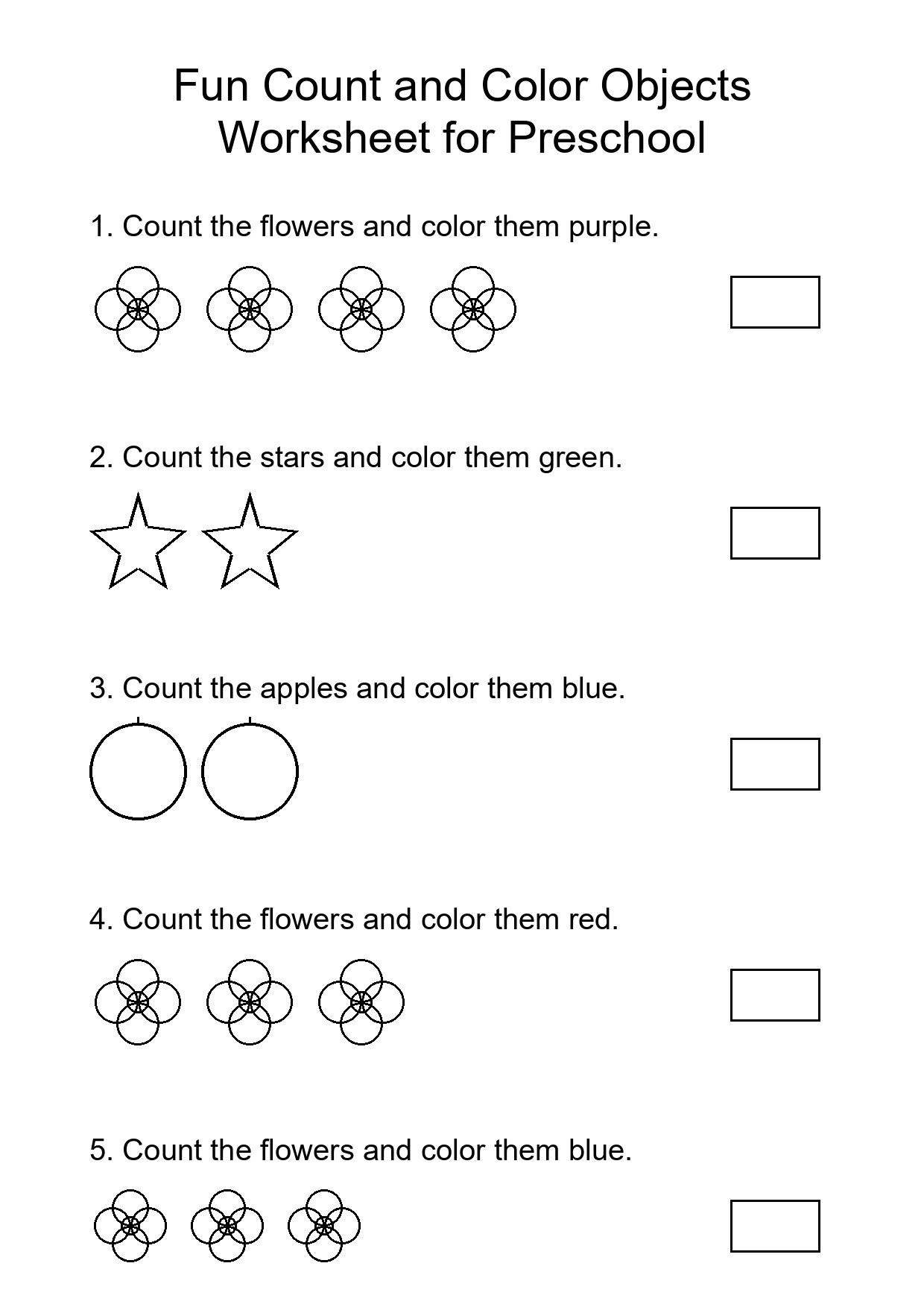 Fun Count and Color Objects Worksheet for Preschool