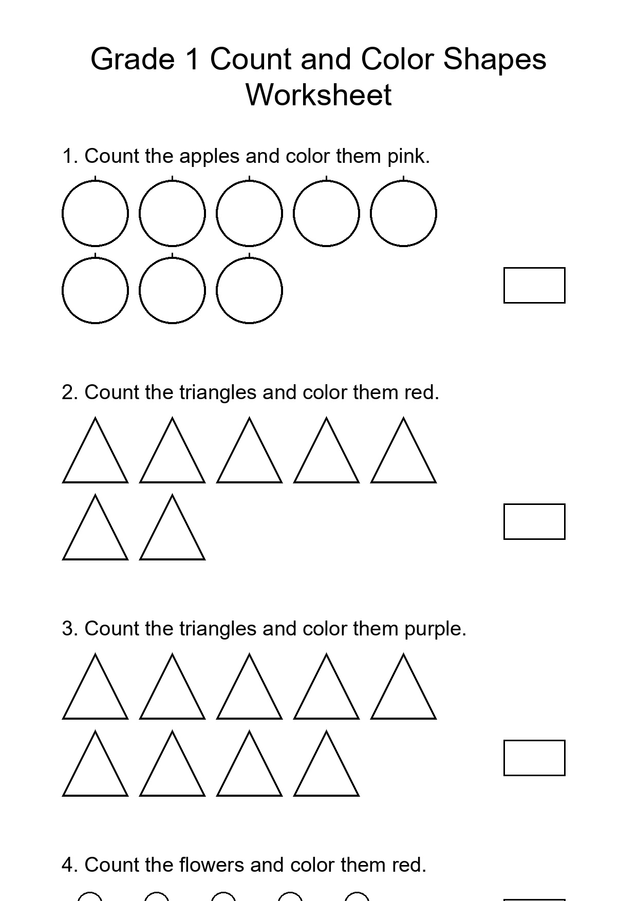 Grade 1 Count and Color Shapes Worksheet