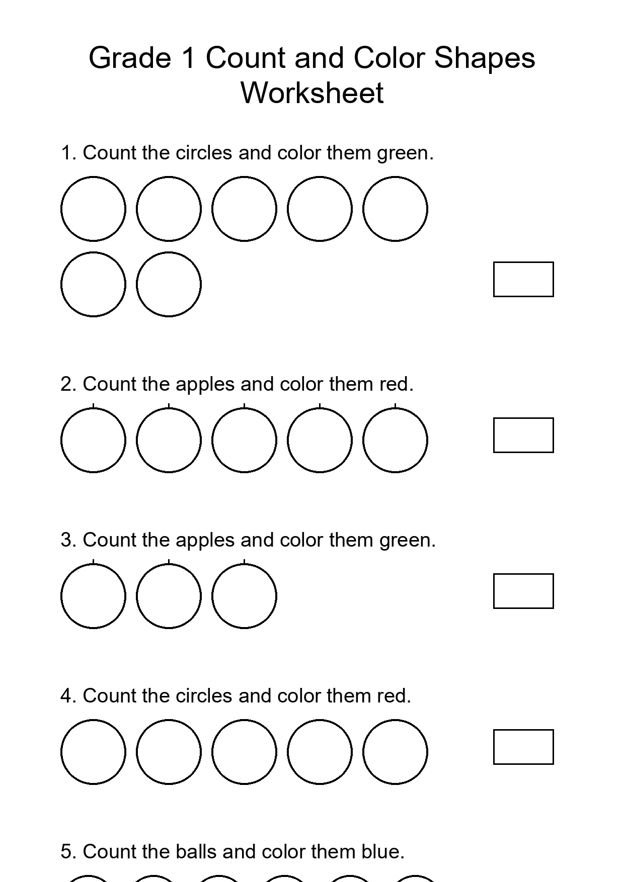 Grade 1 Count and Color Shapes Worksheet