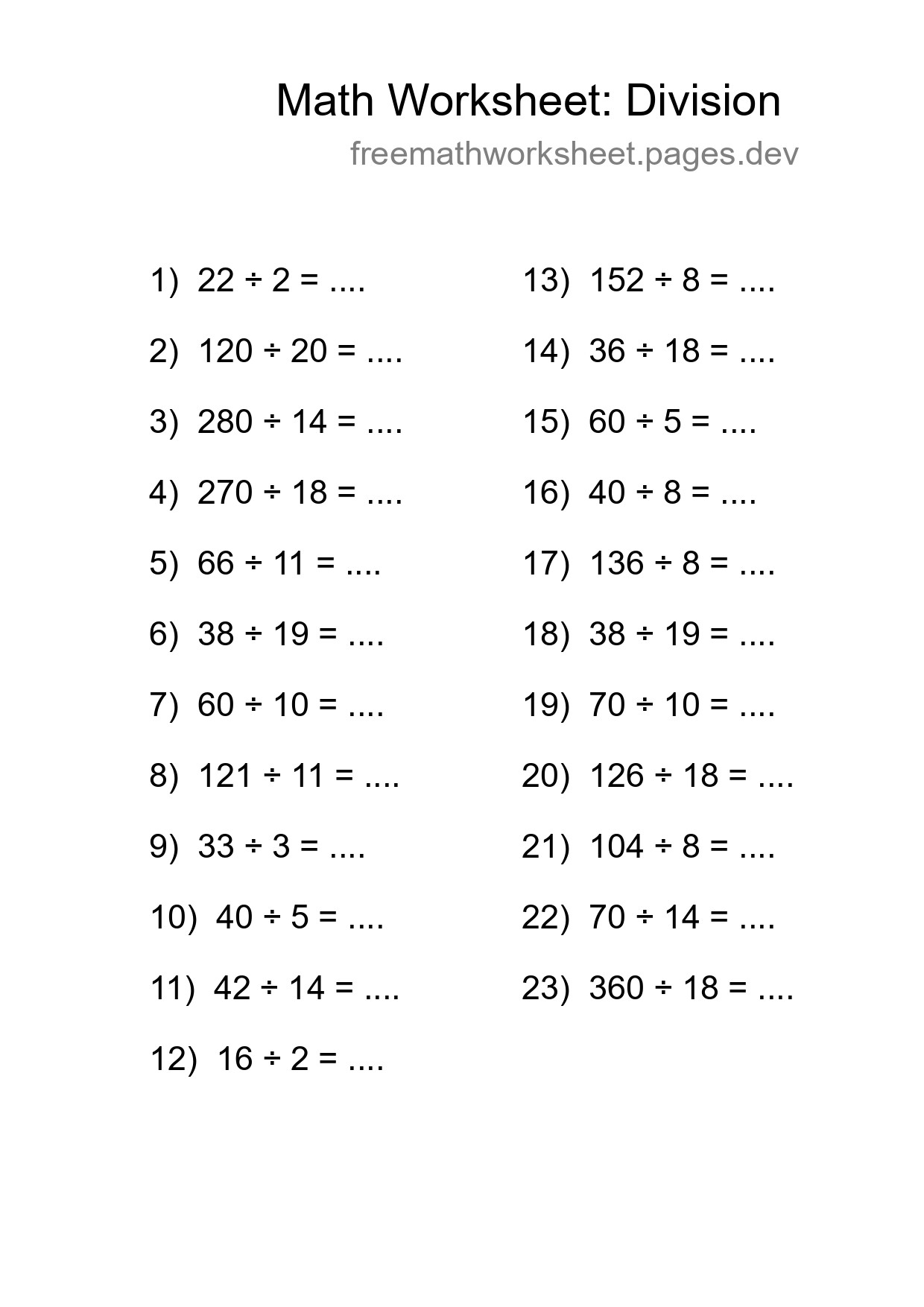 Grade 2 Division Practice Worksheet (23 Problems) - Part 114