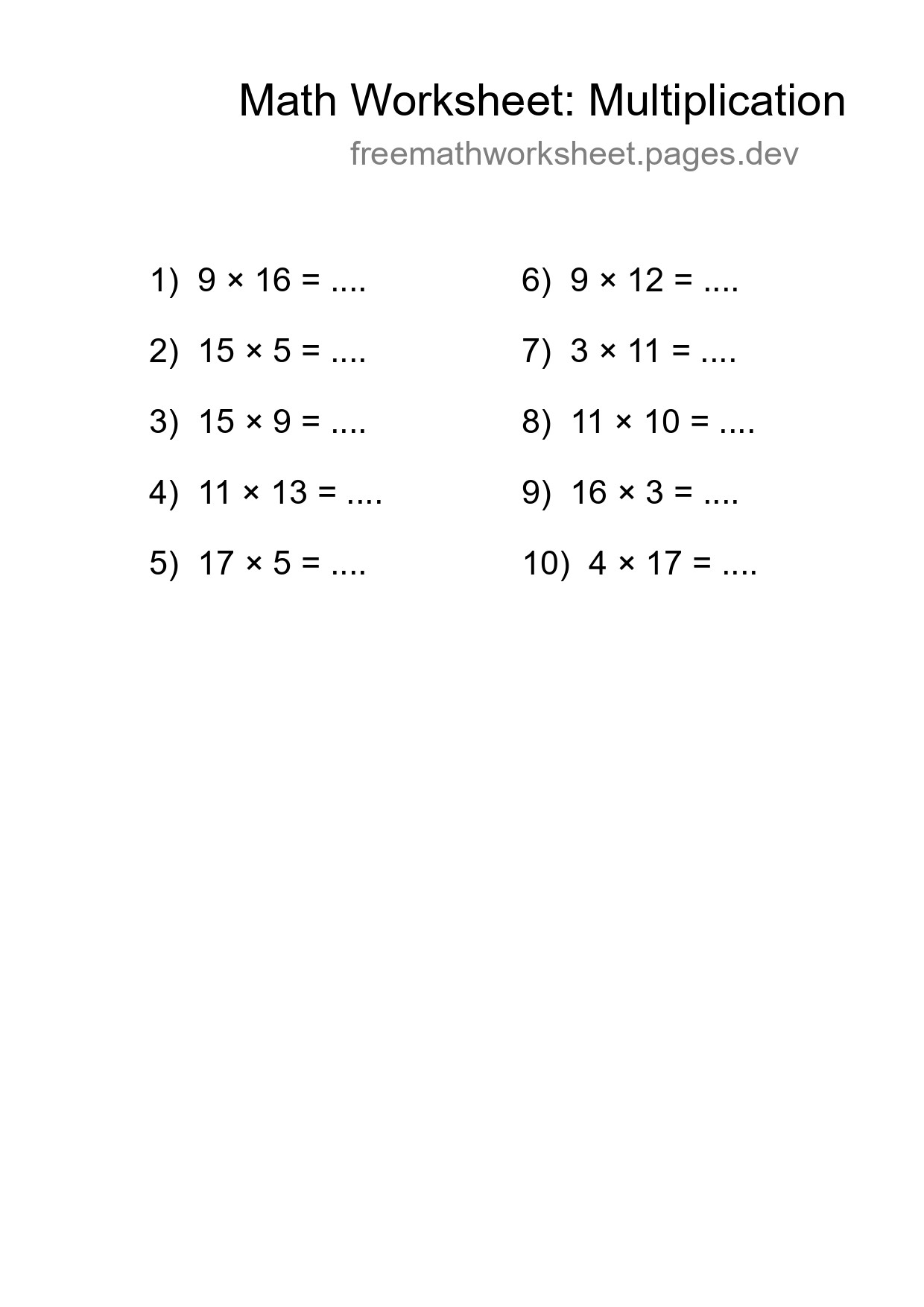 Grade 2 Multiplication Practice Worksheet (10 Problems) - Part 247