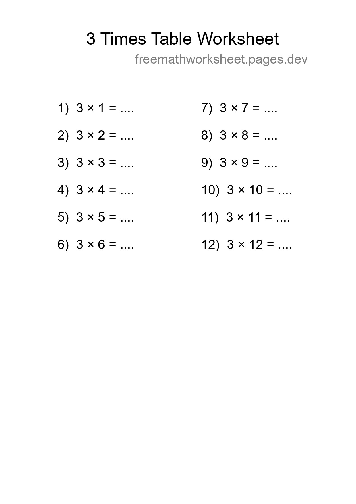 Grade 2 Multiplication Table 3 Practice - Part 259
