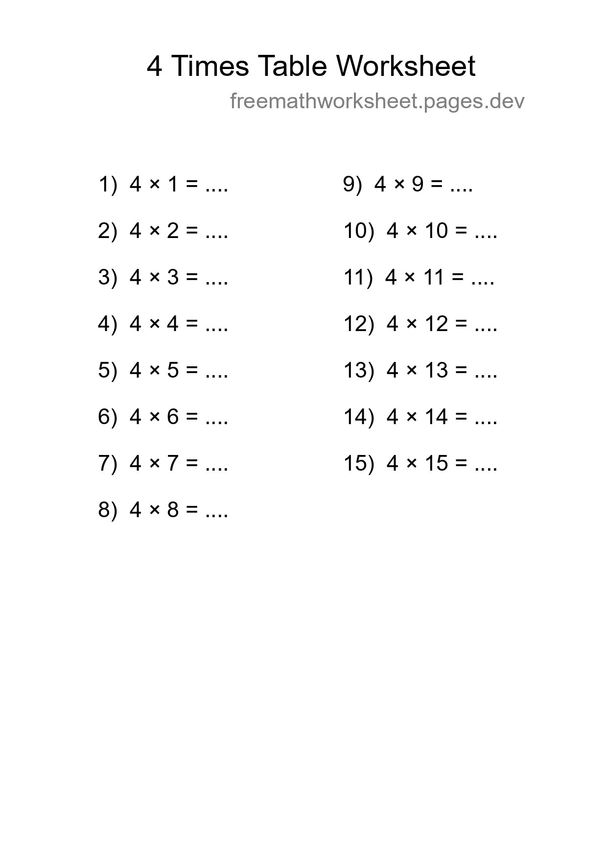 Grade 2 Multiplication Table 4 Practice - Part 269