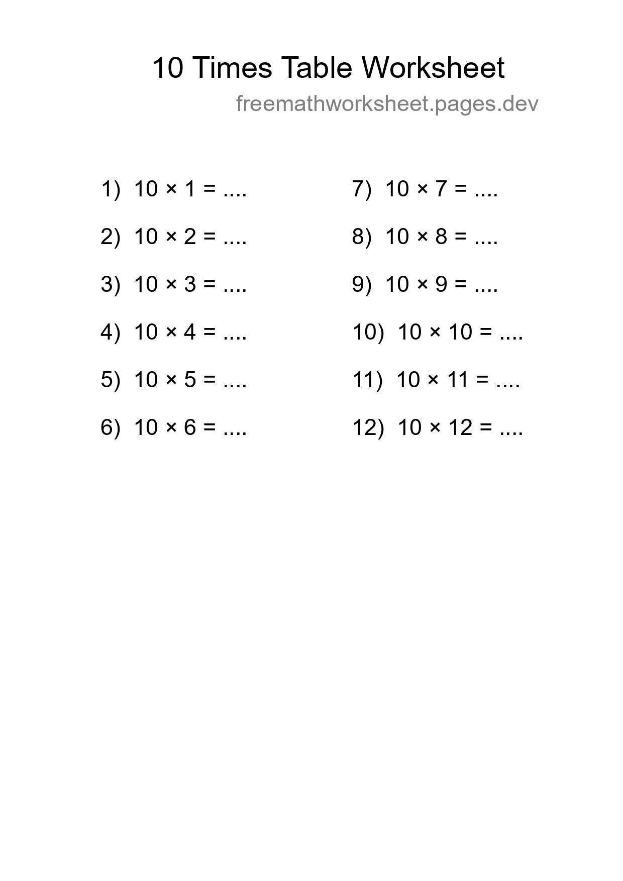 Grade 3 Multiplication Table 10 Practice - Part 189