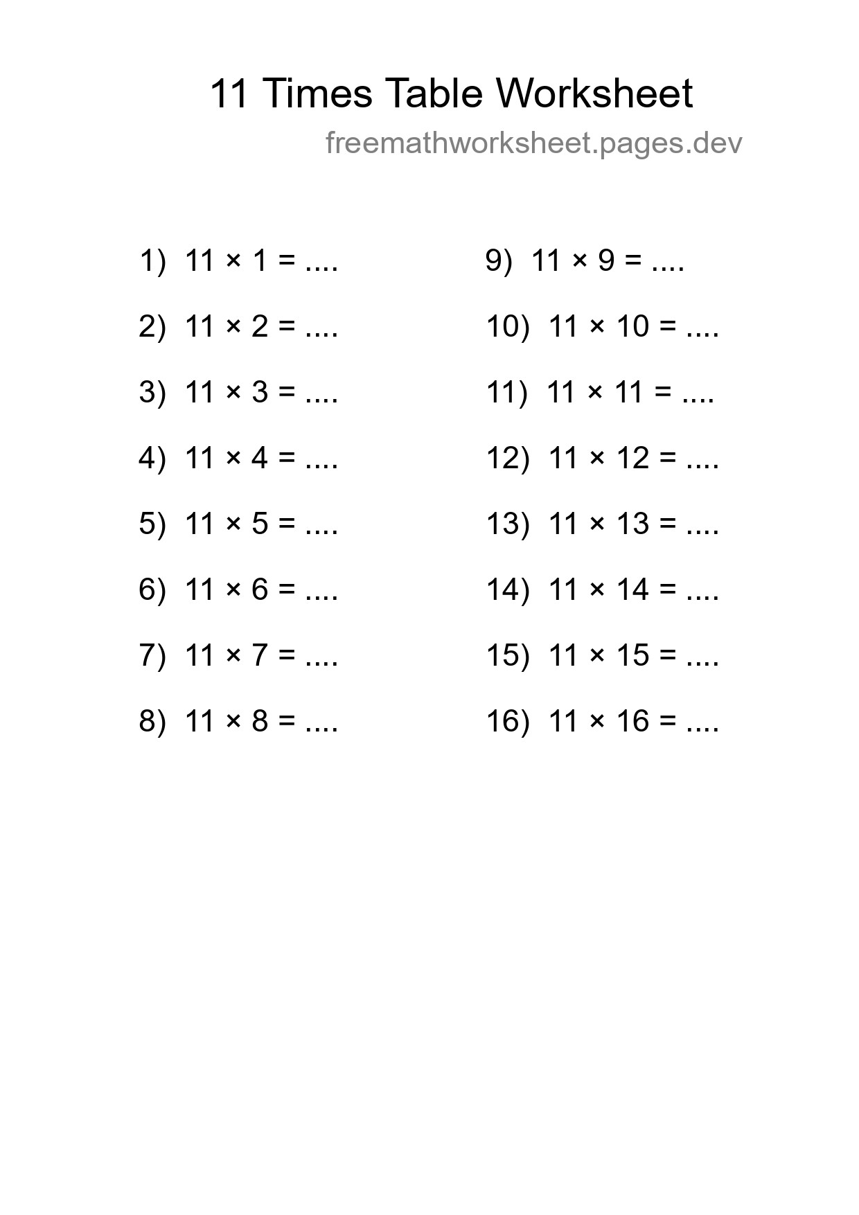 Grade 4 Multiplication Table 11 Practice - Part 149