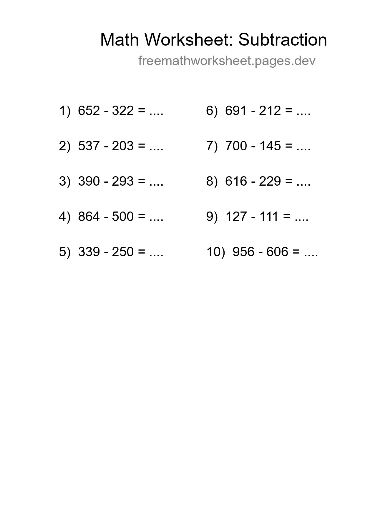 Grade 5 Subtraction Practice Worksheet (10 Problems) - Part 48