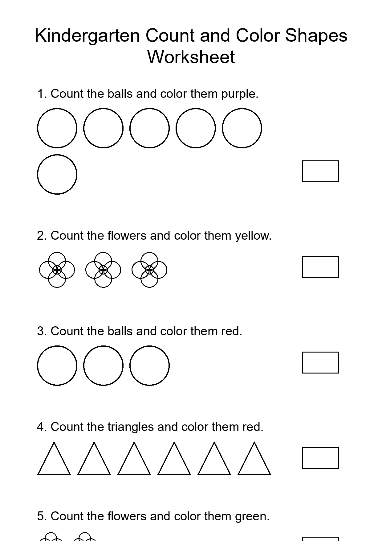 Kindergarten Count and Color Shapes Worksheet